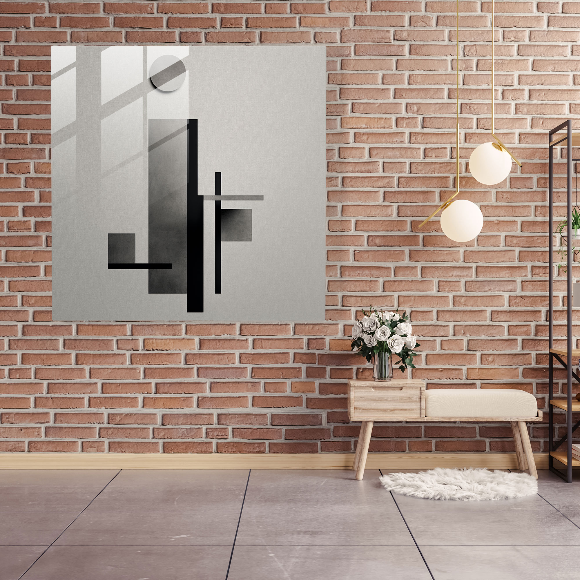 Glasbild in Grau - Minimalistisches Design geometrische Formen