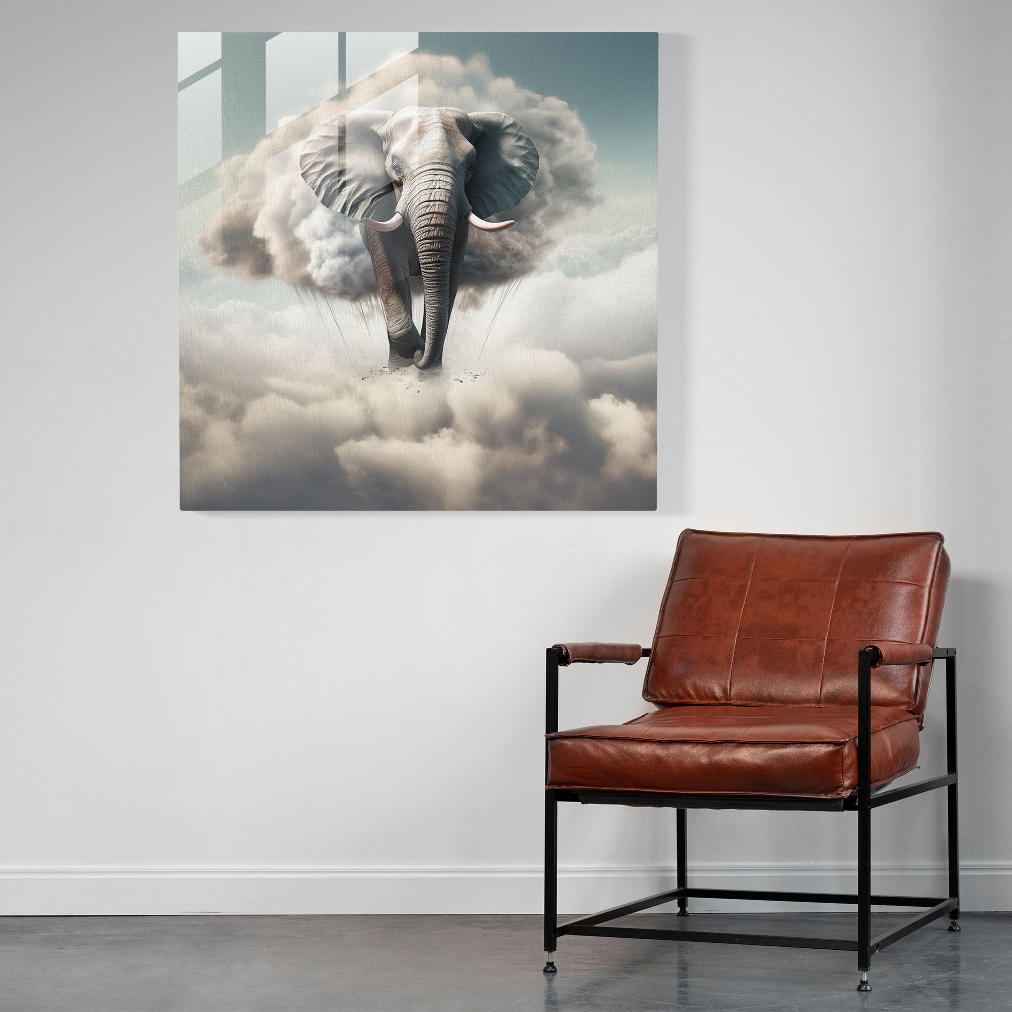 Floating Gray Elephant Glass Print - Gray, Home Decoration, Glass Wall Art, Glass Print
