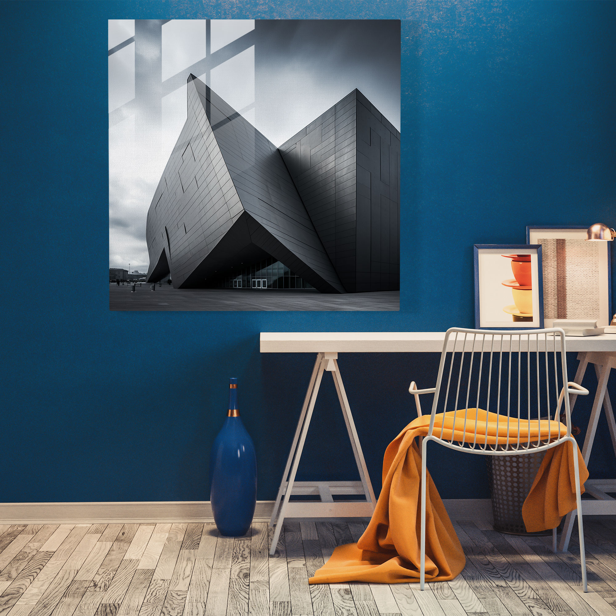 Modern Gri Mimarlık Cam Tablo - Gri Mimarlık Fotoğrafı Şık Modern Gri Bina