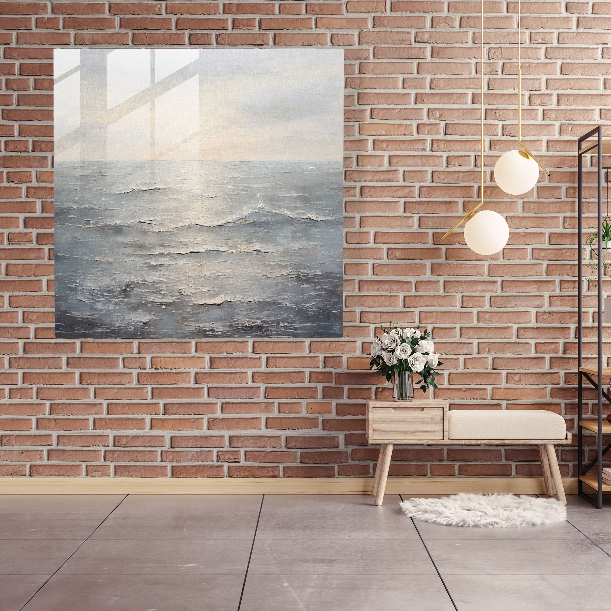 Gray Seascape Glass Print - Gray, Wall Decoration, Relaxation, Gray Theme