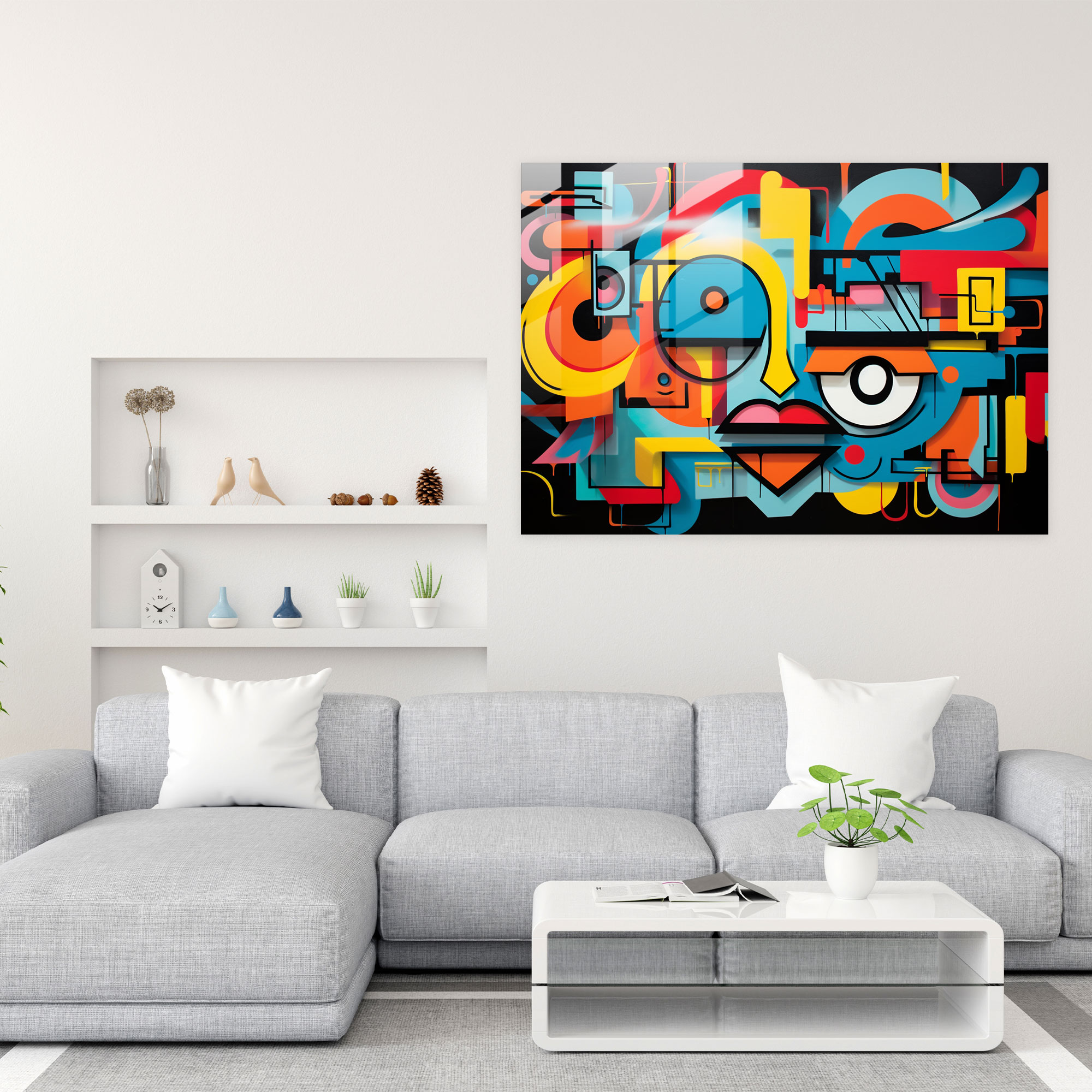 Abstract Graffiti Glass Wall Art - Graffiti, Glass Print, Glass Art, Bold Colors