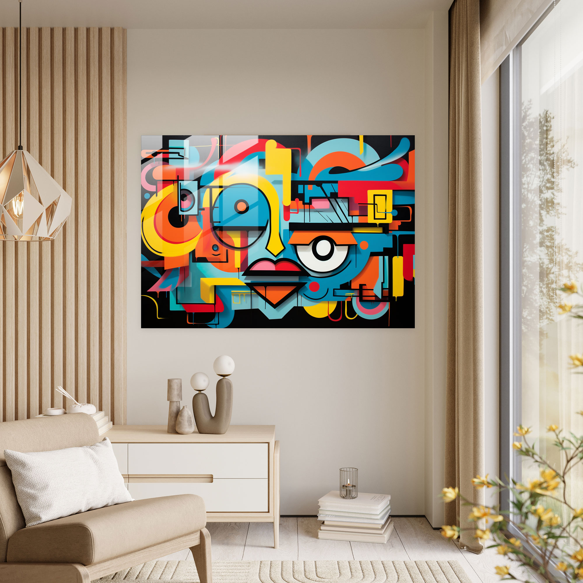 Abstract Graffiti Glass Wall Art - Graffiti, Glass Print, Glass Art, Bold Colors