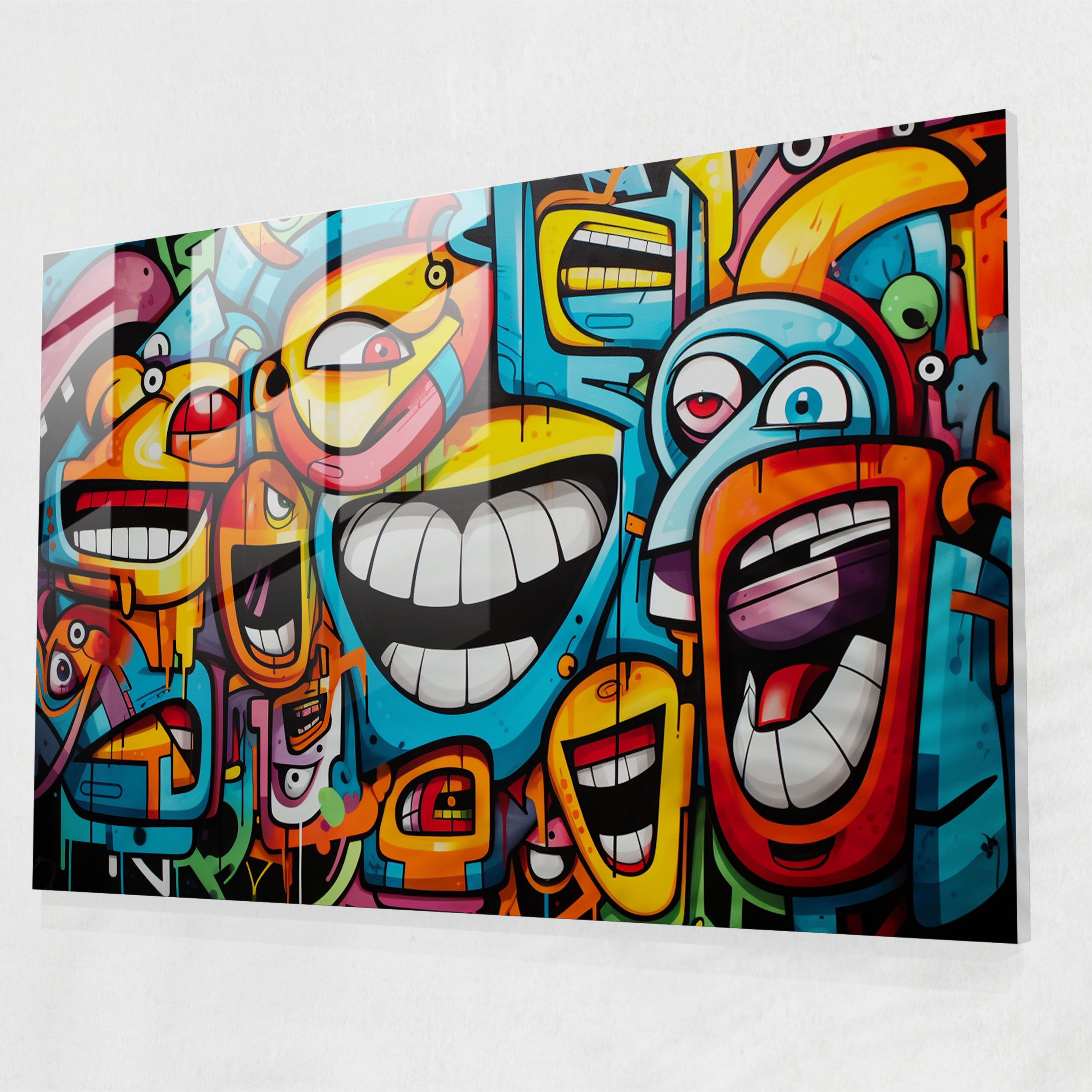 Graffiti Glass Wall Art - Expressive Abstract Faces - Graffiti, Glass Wall Art, Glass Print, Graffiti