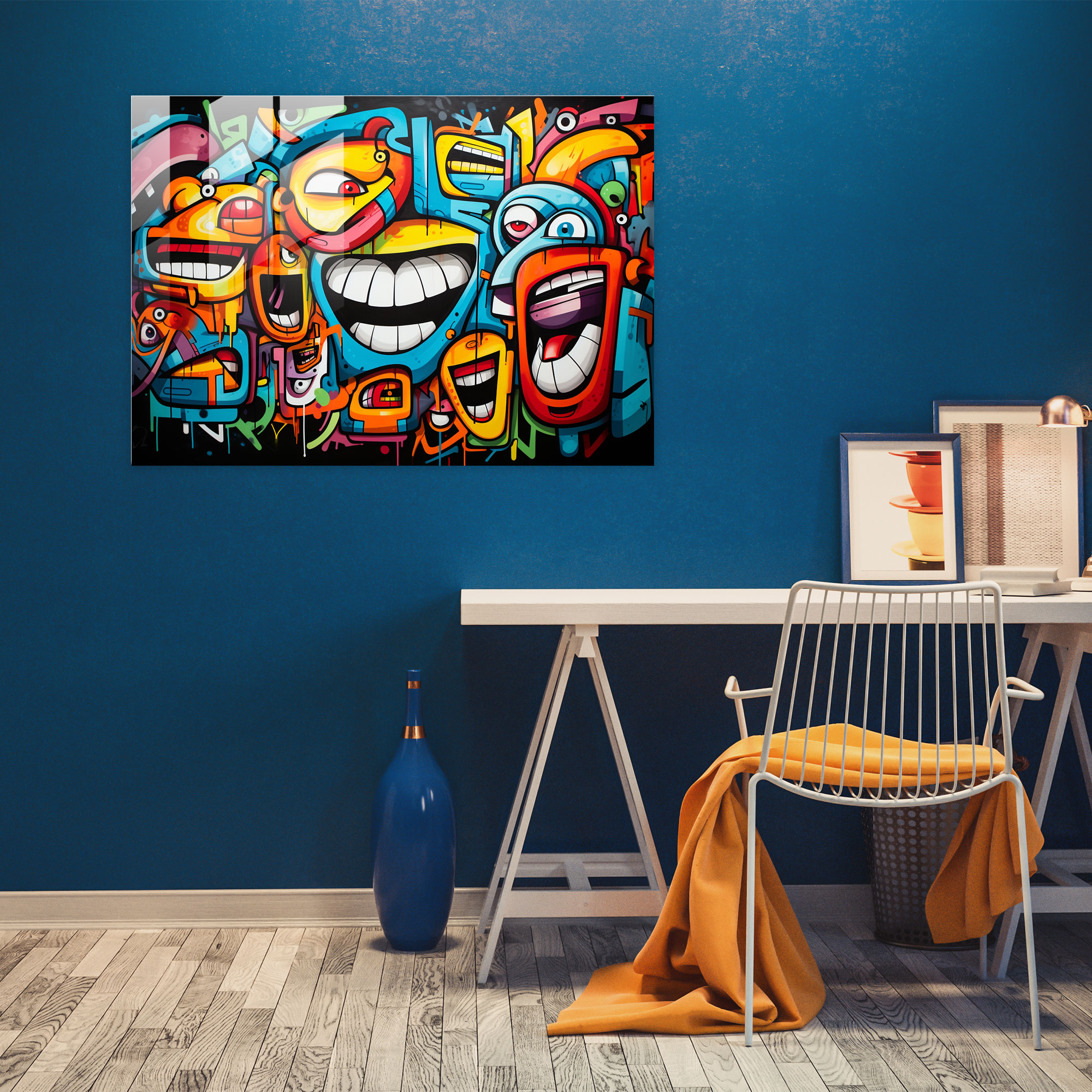 Graffiti Glass Wall Art - Expressive Abstract Faces - Graffiti, Glass Wall Art, Glass Print, Graffiti