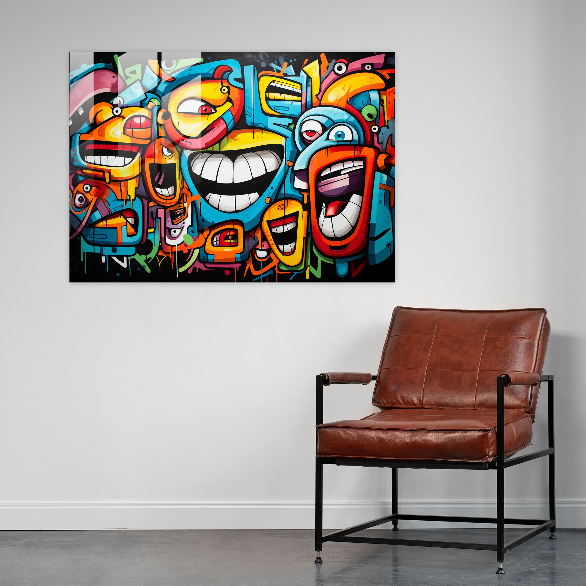 Graffiti Glass Wall Art - Expressive Abstract Faces - Graffiti, Glass Wall Art, Glass Print, Graffiti