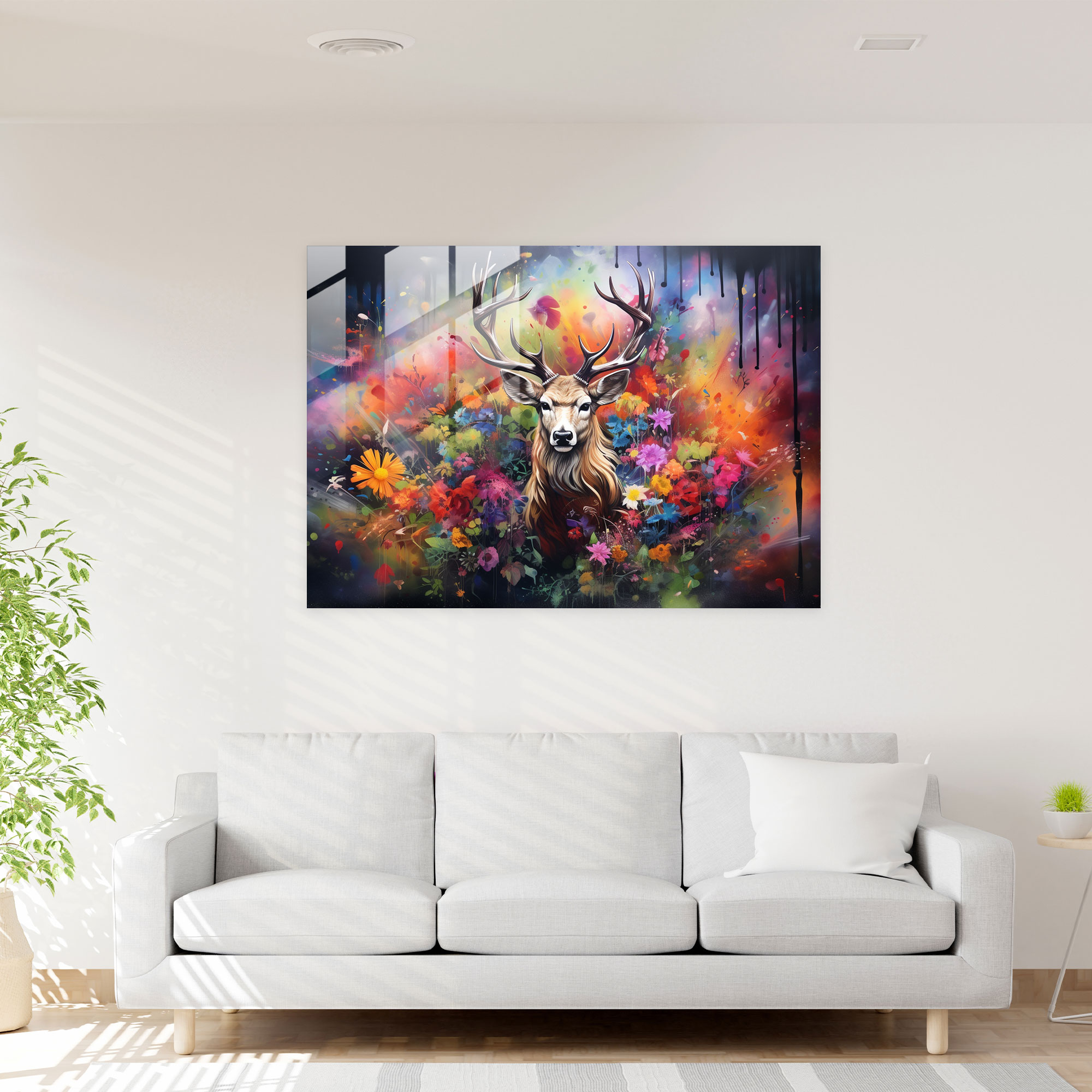 Graffiti Glass Print - Vibrant Nature Scene - Graffiti, Home Decoration, Wall Decoration, Modern Art