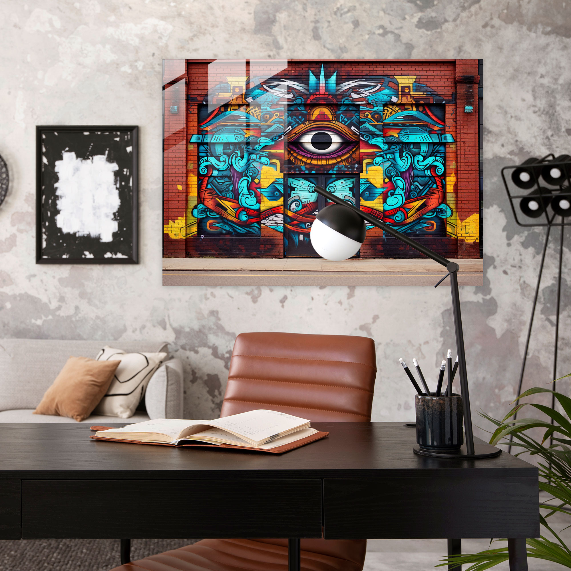 Abstract Graffiti Glass Wall Art - Graffiti, Modern Art, Brick Wall, Glass Art