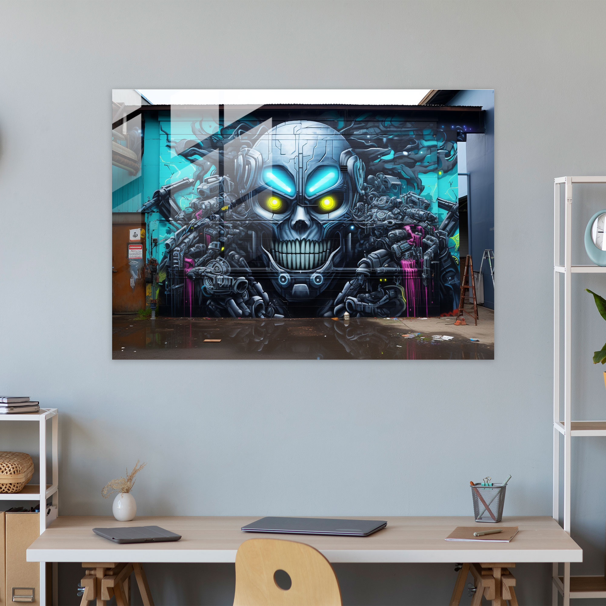 Cyberpunk Glass Wall Art - Graffiti, Modern Art, Urban Artistry, Glass Art