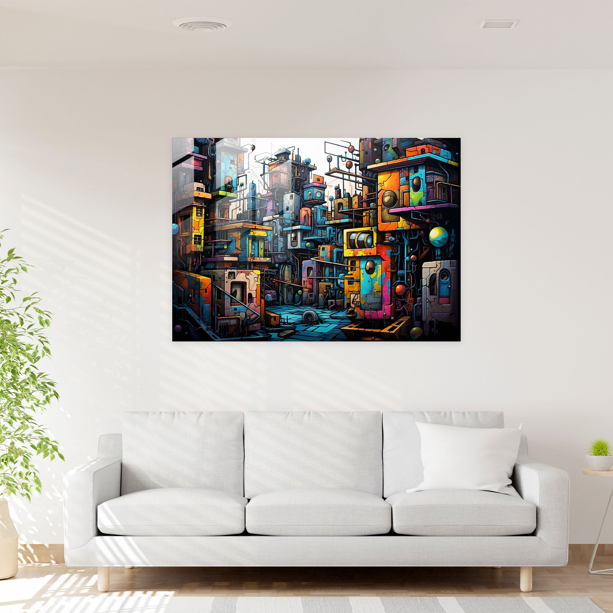 Vibrant Graffiti Glass Wall Art - Urban Cityscape - Graffiti, Energetic, Urban Art, Glass Print
