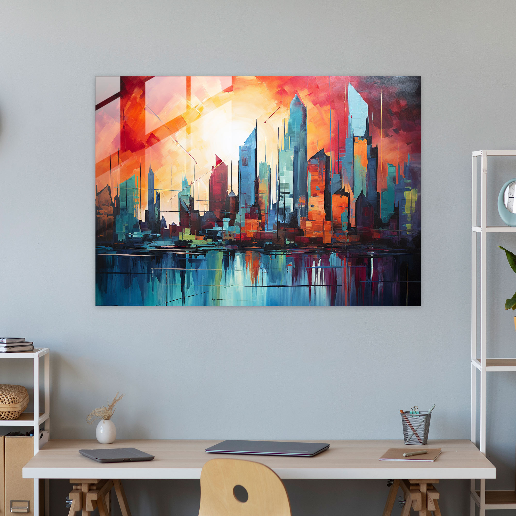 Graffiti Glass Wall Art - Abstract City Skyline At Sunset - Graffiti, Modern Art, Home Decoration, Glass Art