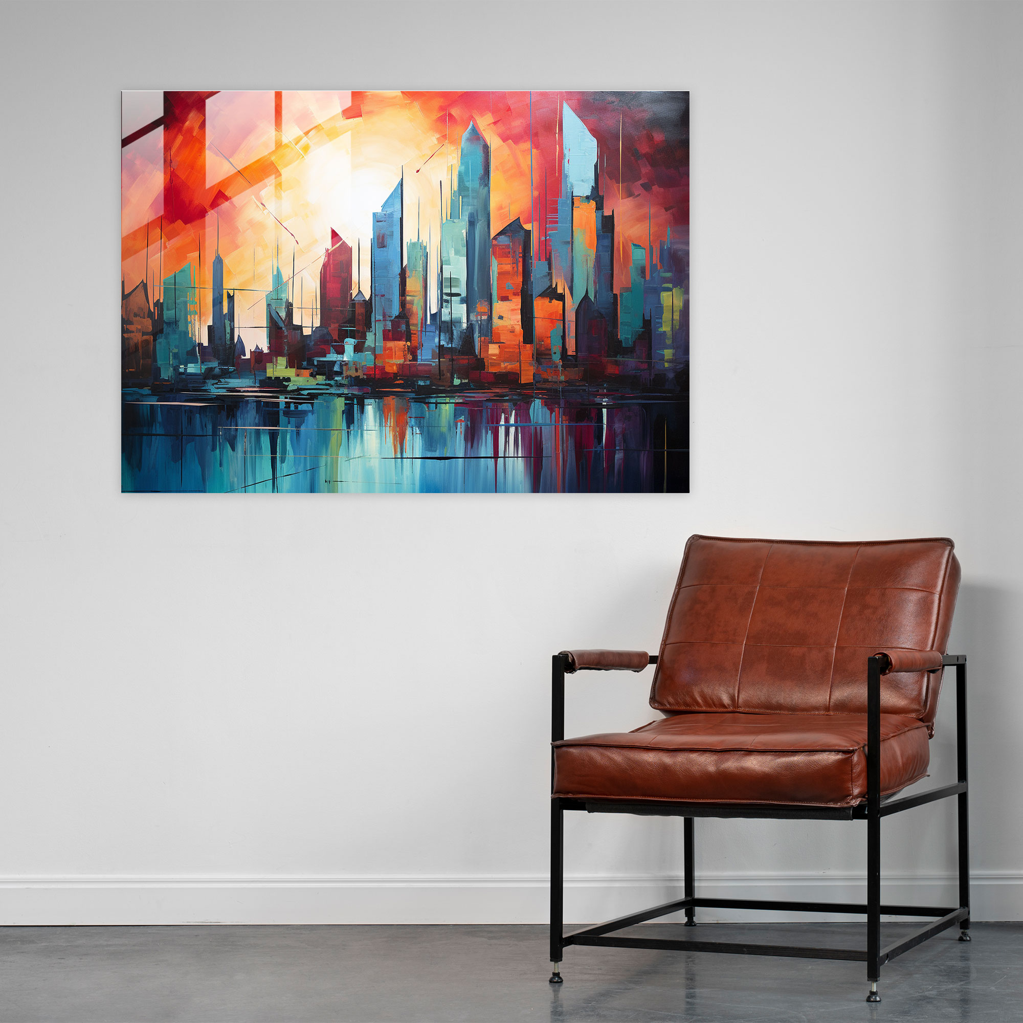 Graffiti Glass Wall Art - Abstract City Skyline At Sunset - Graffiti, Modern Art, Home Decoration, Glass Art