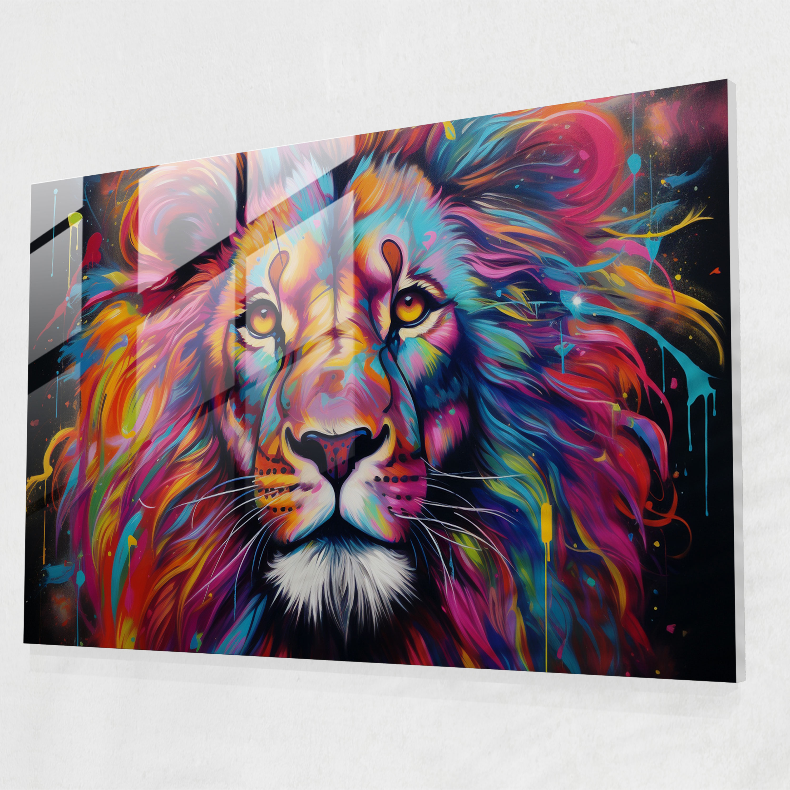 Graffiti Glass Print - Realistic Lion Artwork - Graffiti, Wall Decoration, Realistic, Lion