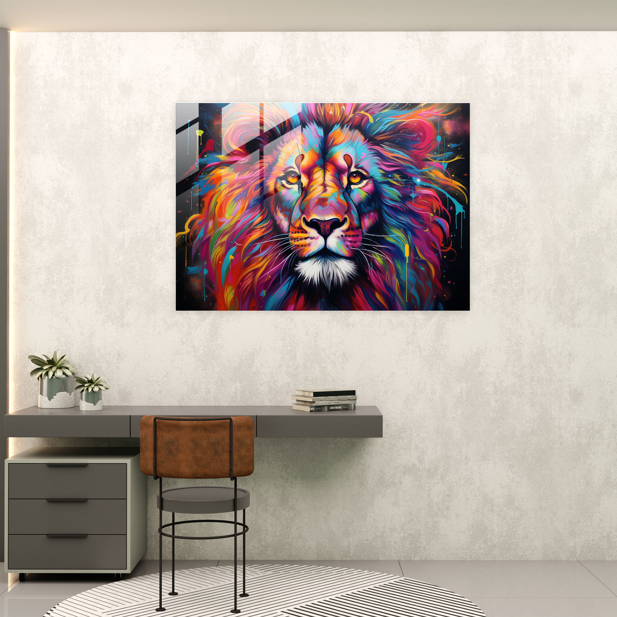Graffiti Glass Print - Realistic Lion Artwork - Graffiti, Wall Decoration, Realistic, Lion