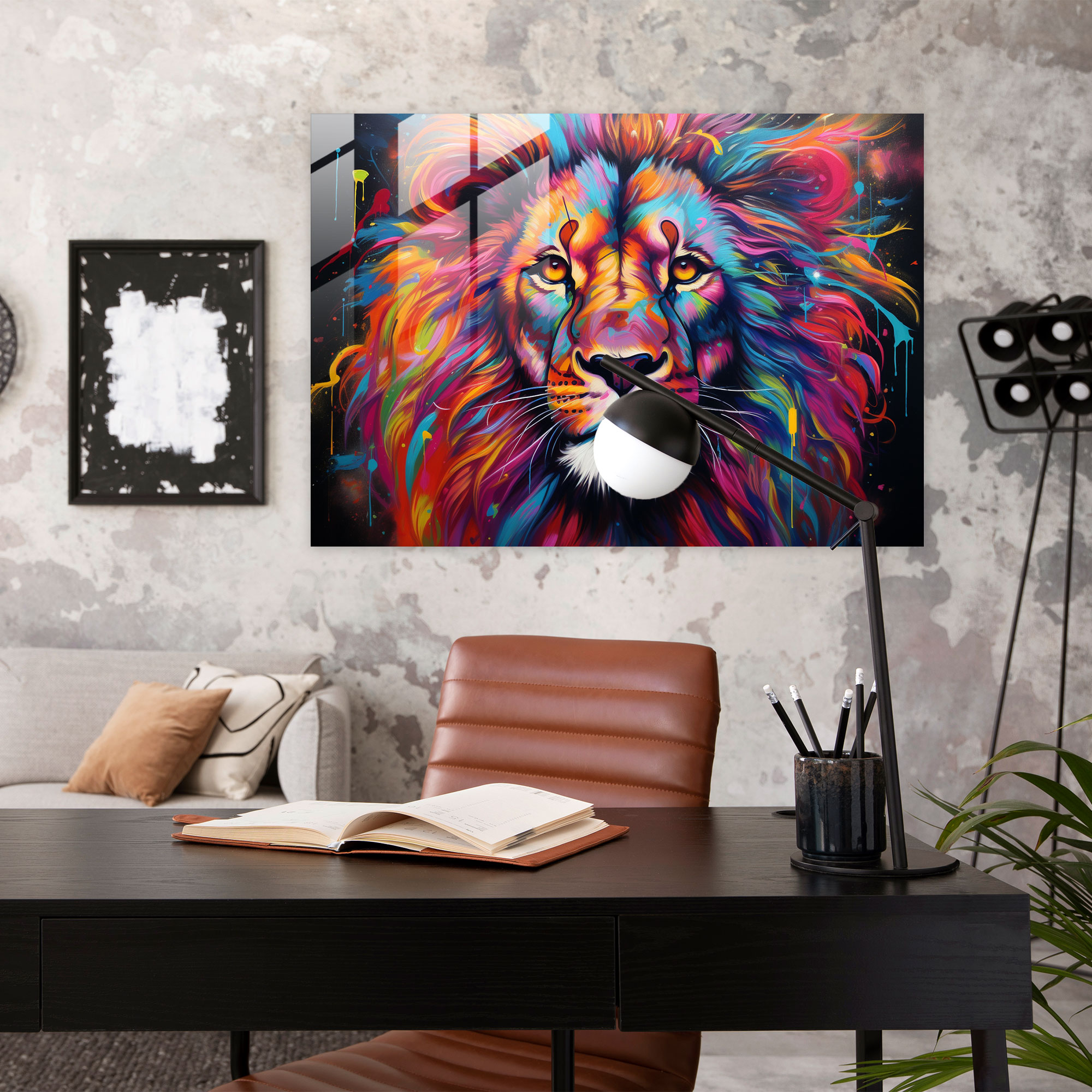 Graffiti Glass Print - Realistic Lion Artwork - Graffiti, Wall Decoration, Realistic, Lion
