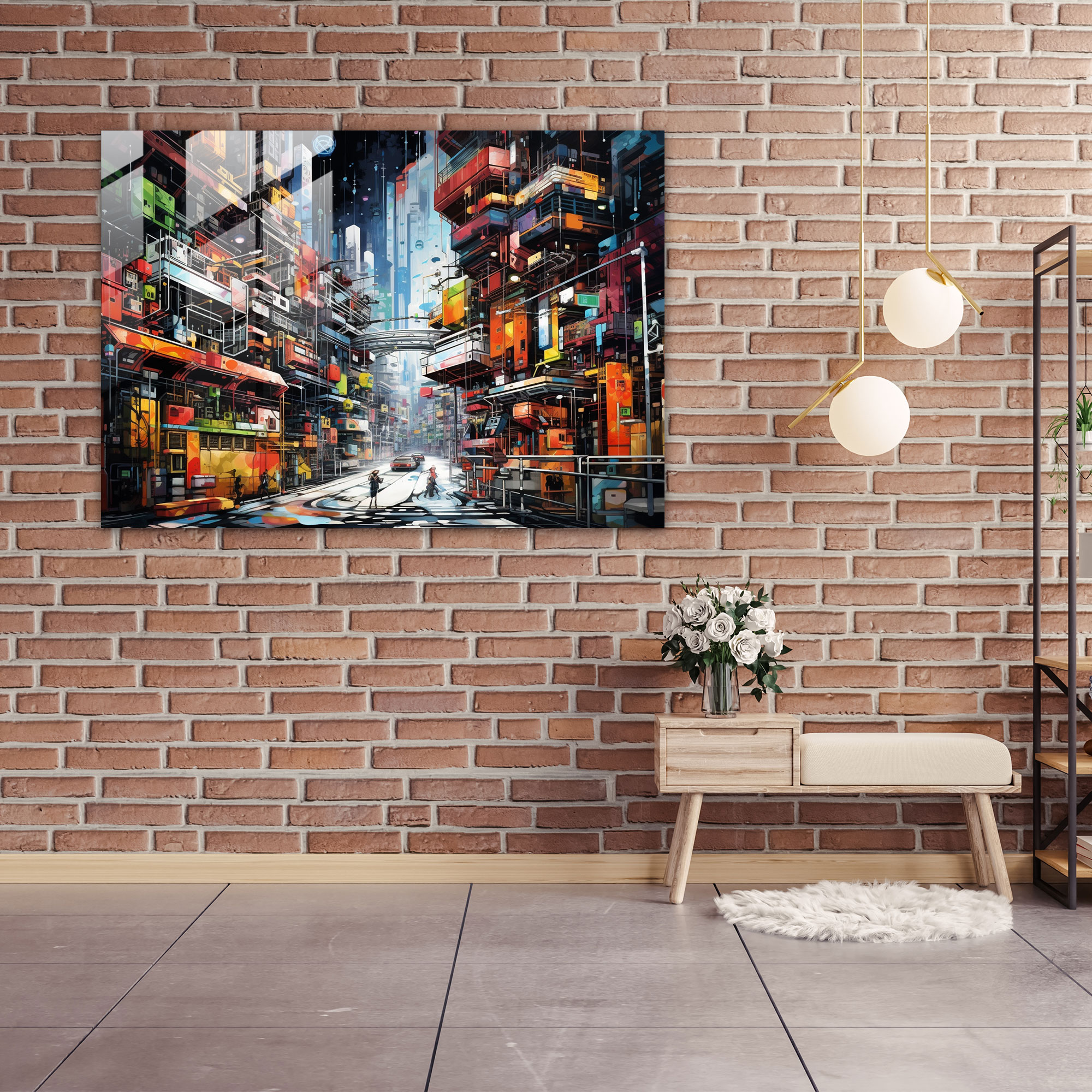 Graffiti Glass Print - Futuristic Cityscape - Graffiti, Glass Wall Art, Modern Art, Wall Decoration