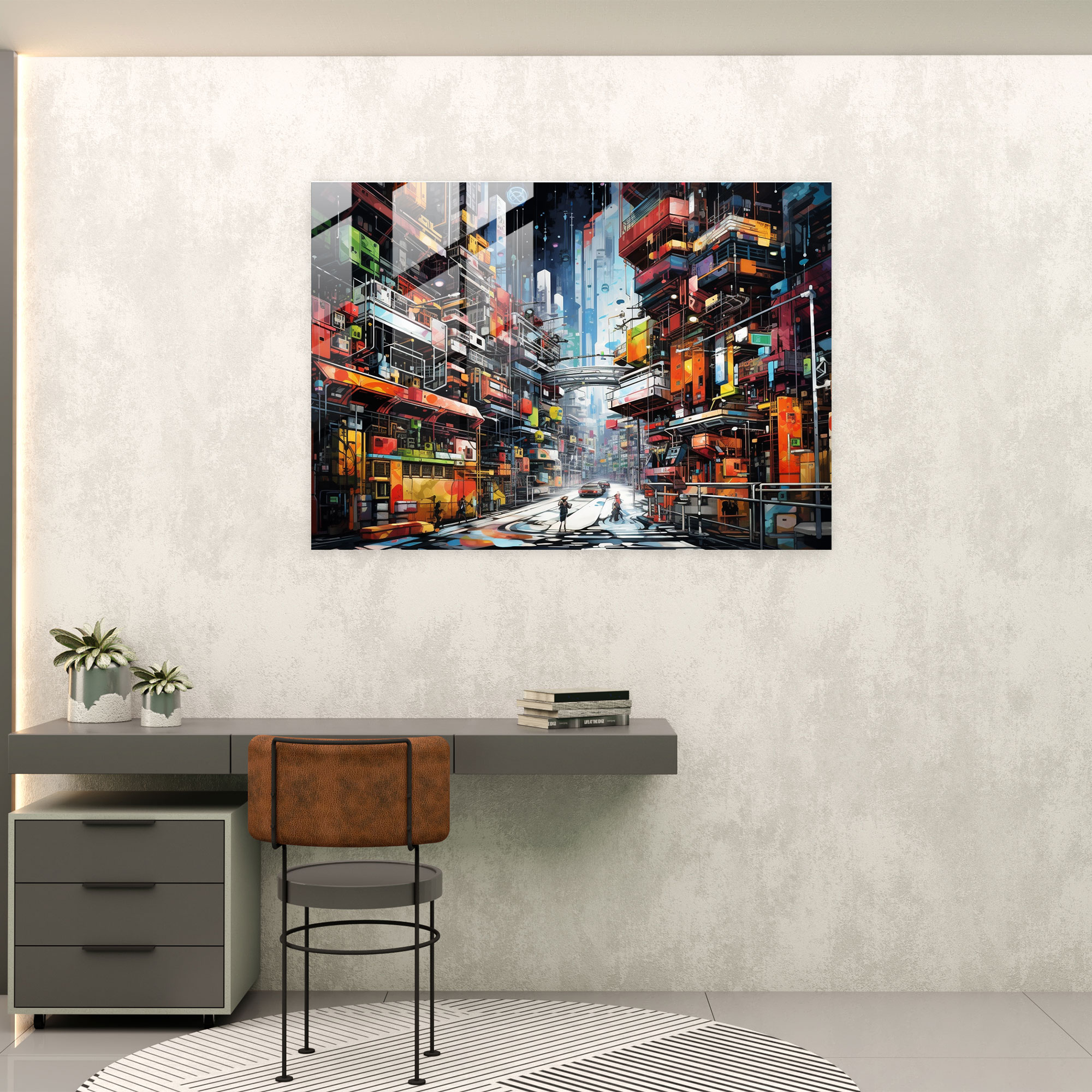 Graffiti Glass Print - Futuristic Cityscape - Graffiti, Glass Wall Art, Modern Art, Wall Decoration