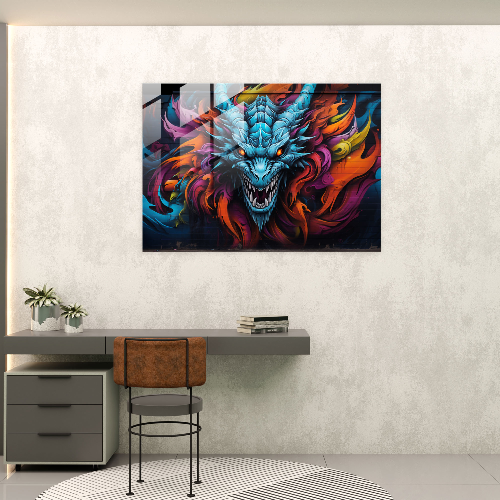 Graffiti Glass Print - Fierce Dragon Street Art - Graffiti, Fierce, Glass Print, Home Decoration