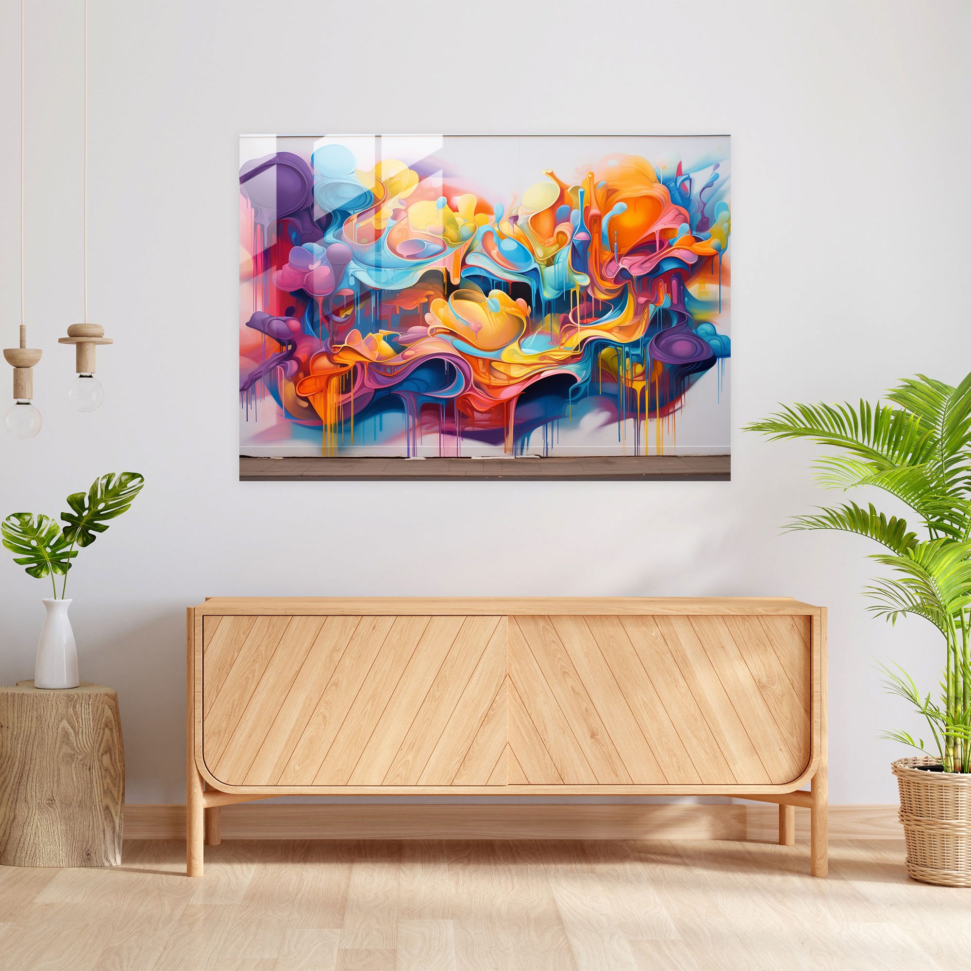 Graffiti Glass Print - Colorful Abstract Shapes - Graffiti, Vibrant, Creativity, Explosion