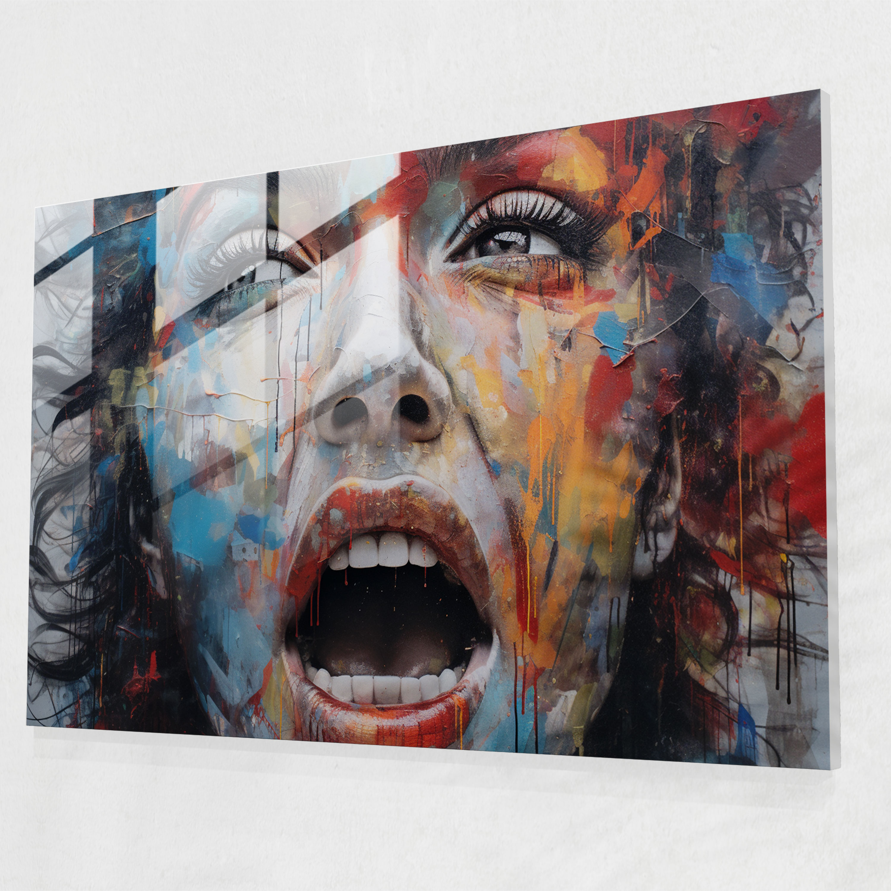 Graffiti Glass Wall Art - Expressive Portrait - Graffiti, Face, Intricately Spray-Painted, Home Decoration
