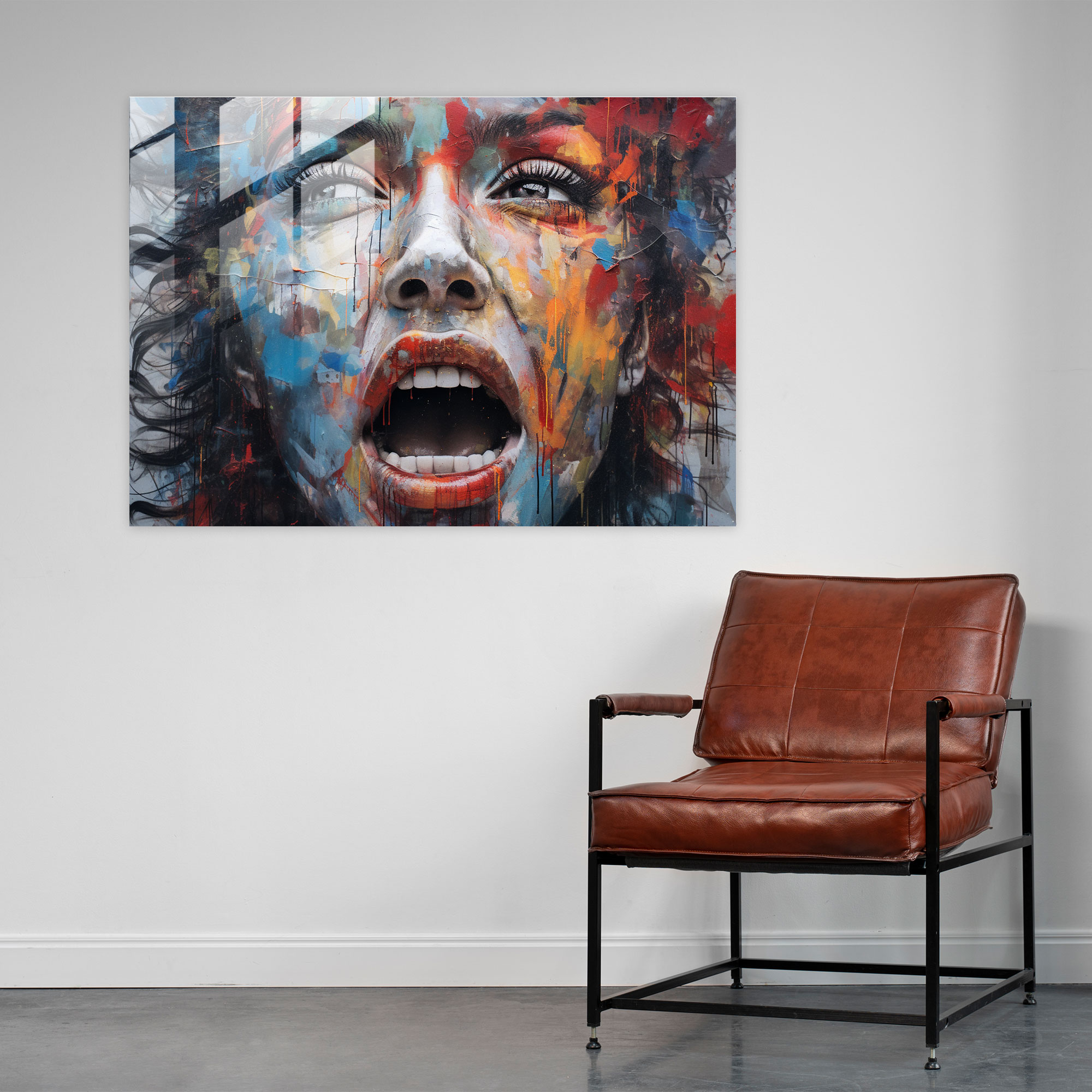 Graffiti Glass Wall Art - Expressive Portrait - Graffiti, Face, Intricately Spray-Painted, Home Decoration