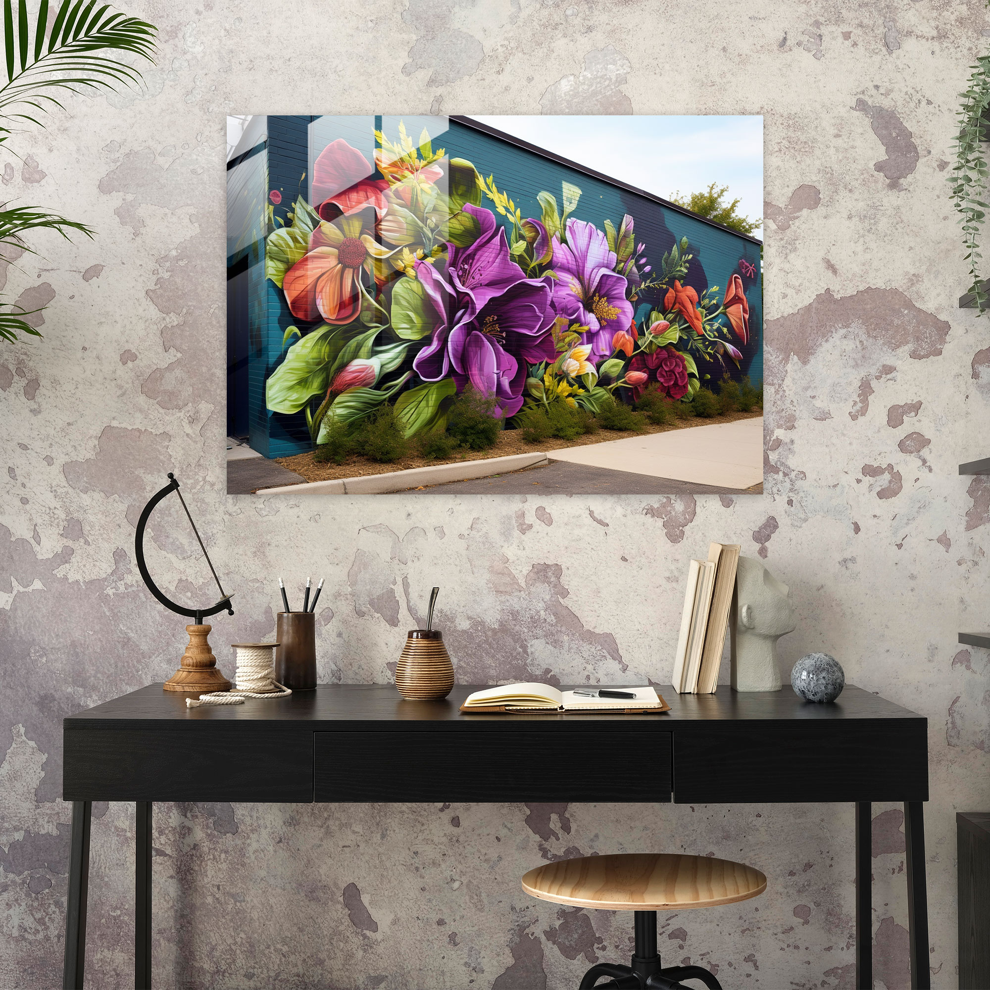 Graffiti Glass Print - Nature's Urban Canvas - Graffiti, Urban Wall, Fauna, Nature Graffiti