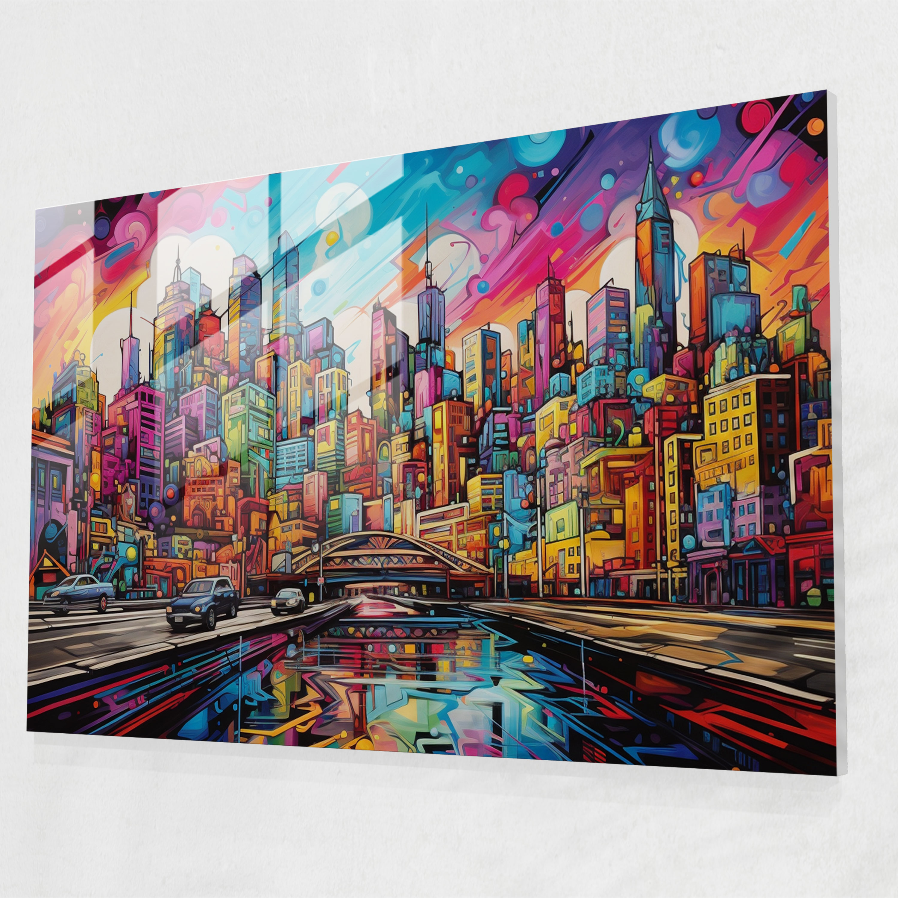 Graffiti Glass Print - Urban Skyline Energy - Graffiti, Graffiti Skyline, Home Decoration, Wall Decoration