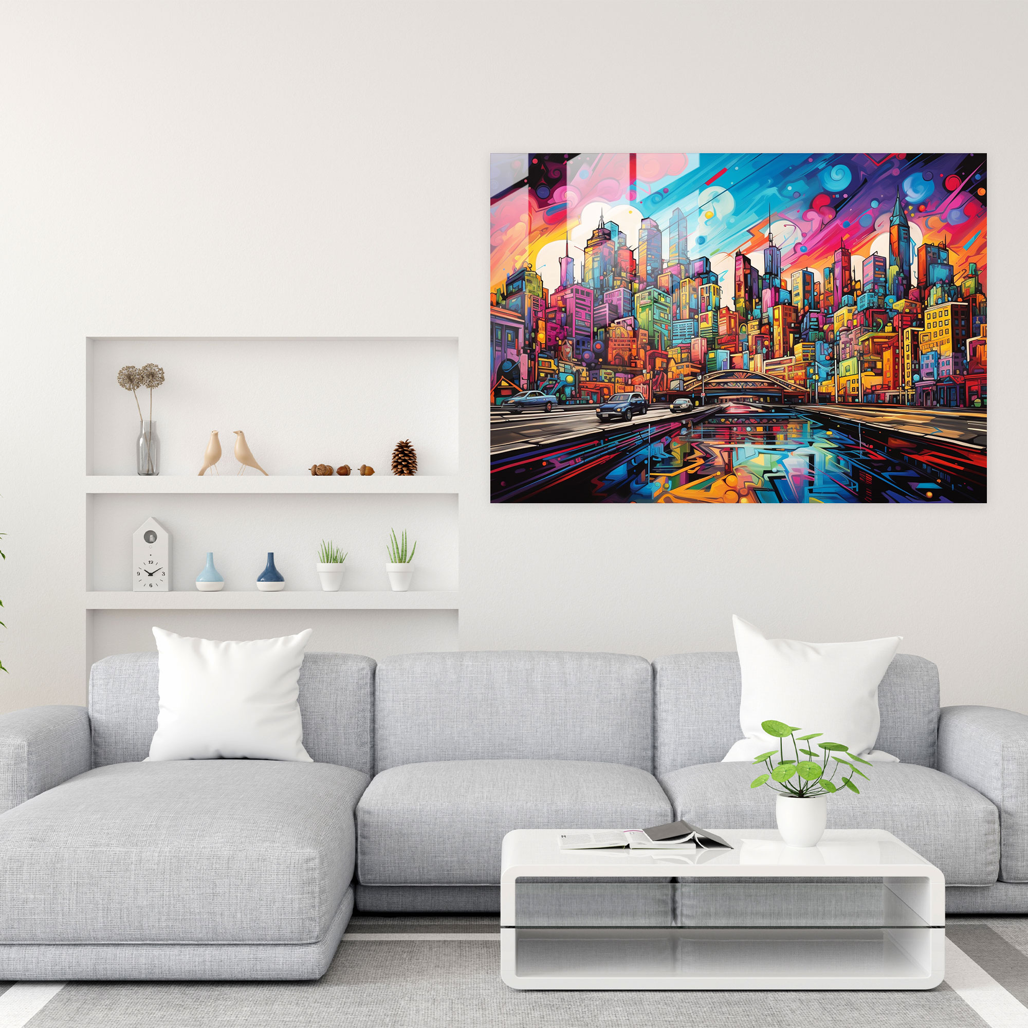 Graffiti Glass Print - Urban Skyline Energy - Graffiti, Graffiti Skyline, Home Decoration, Wall Decoration