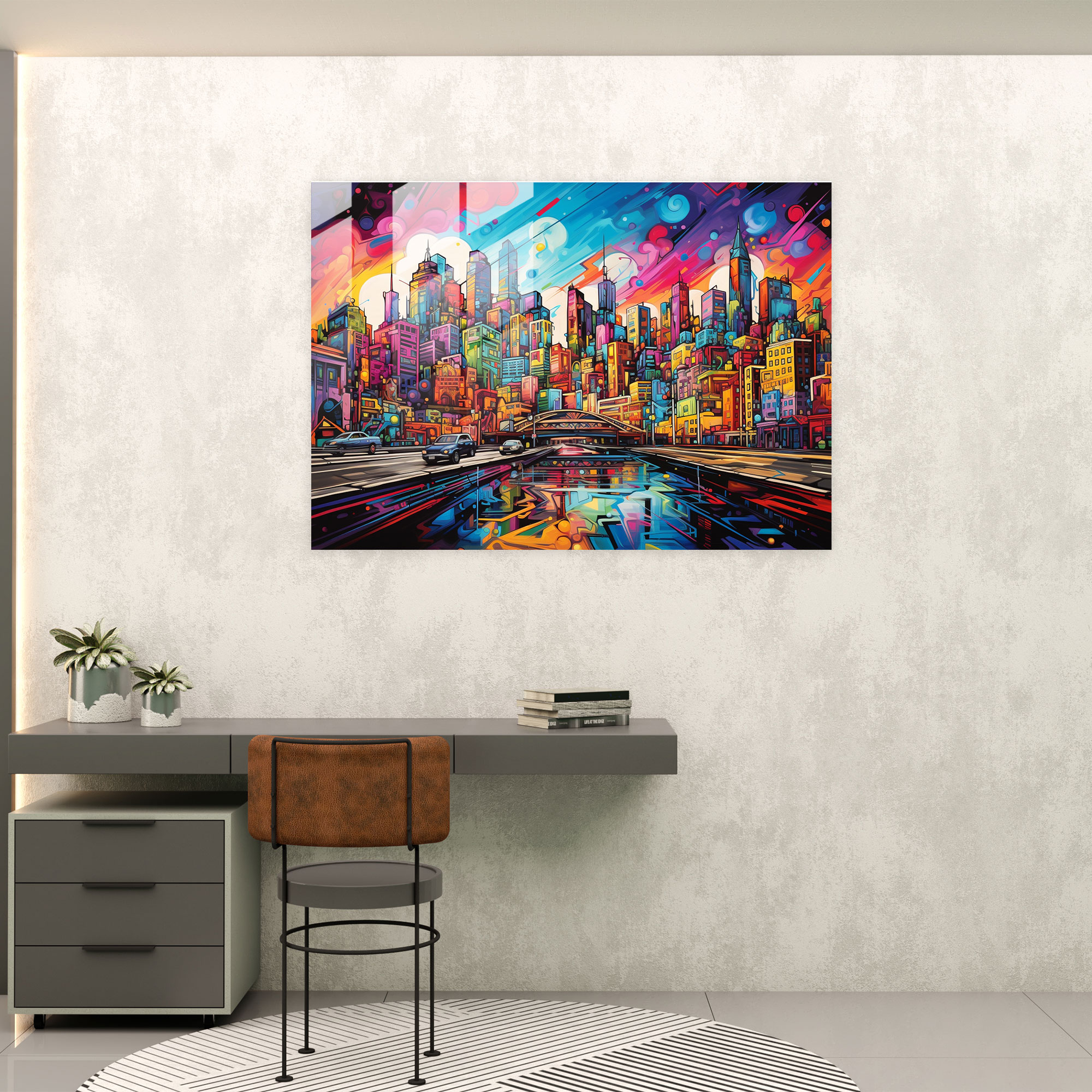 Graffiti Glass Print - Urban Skyline Energy - Graffiti, Graffiti Skyline, Home Decoration, Wall Decoration