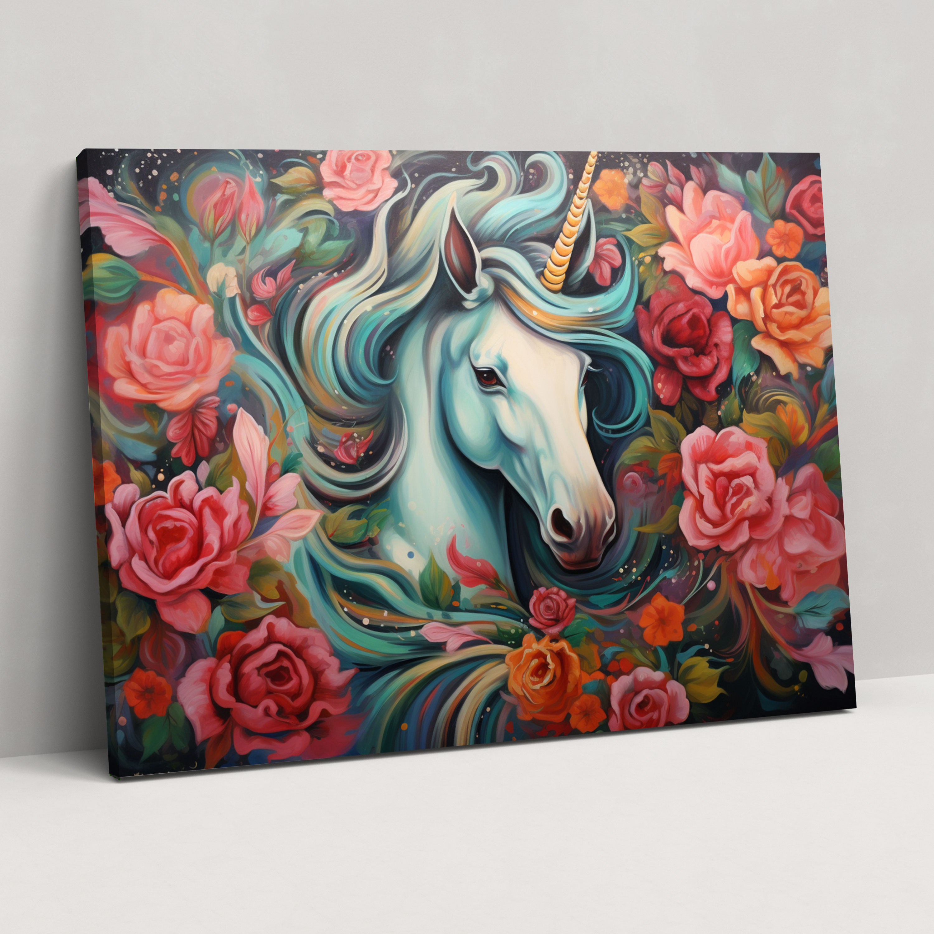 Majestic Unicorn Graffiti Canvas Print - Graffiti, Whimsical Flowers, Canvas Wall Art, Wall Decoration