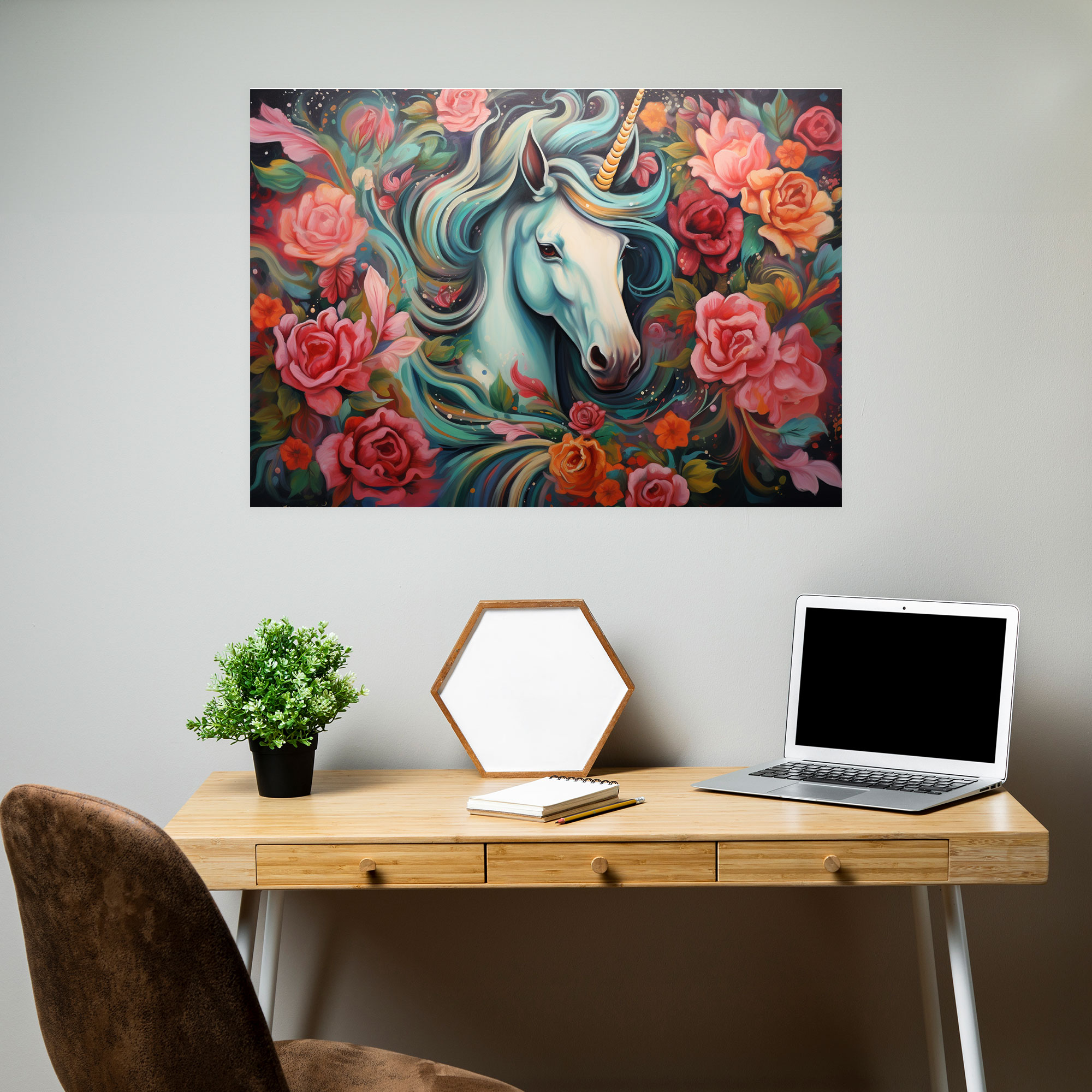 Majestic Unicorn Graffiti Canvas Print - Graffiti, Whimsical Flowers, Canvas Wall Art, Wall Decoration
