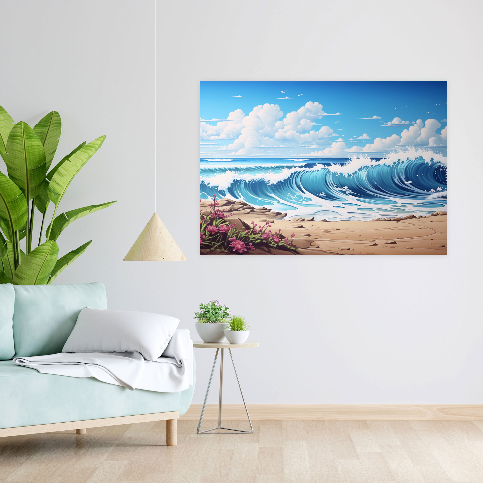 Serene Beach Graffiti Wall Art - Graffiti, Canvas, Tranquility, Wall Decoration