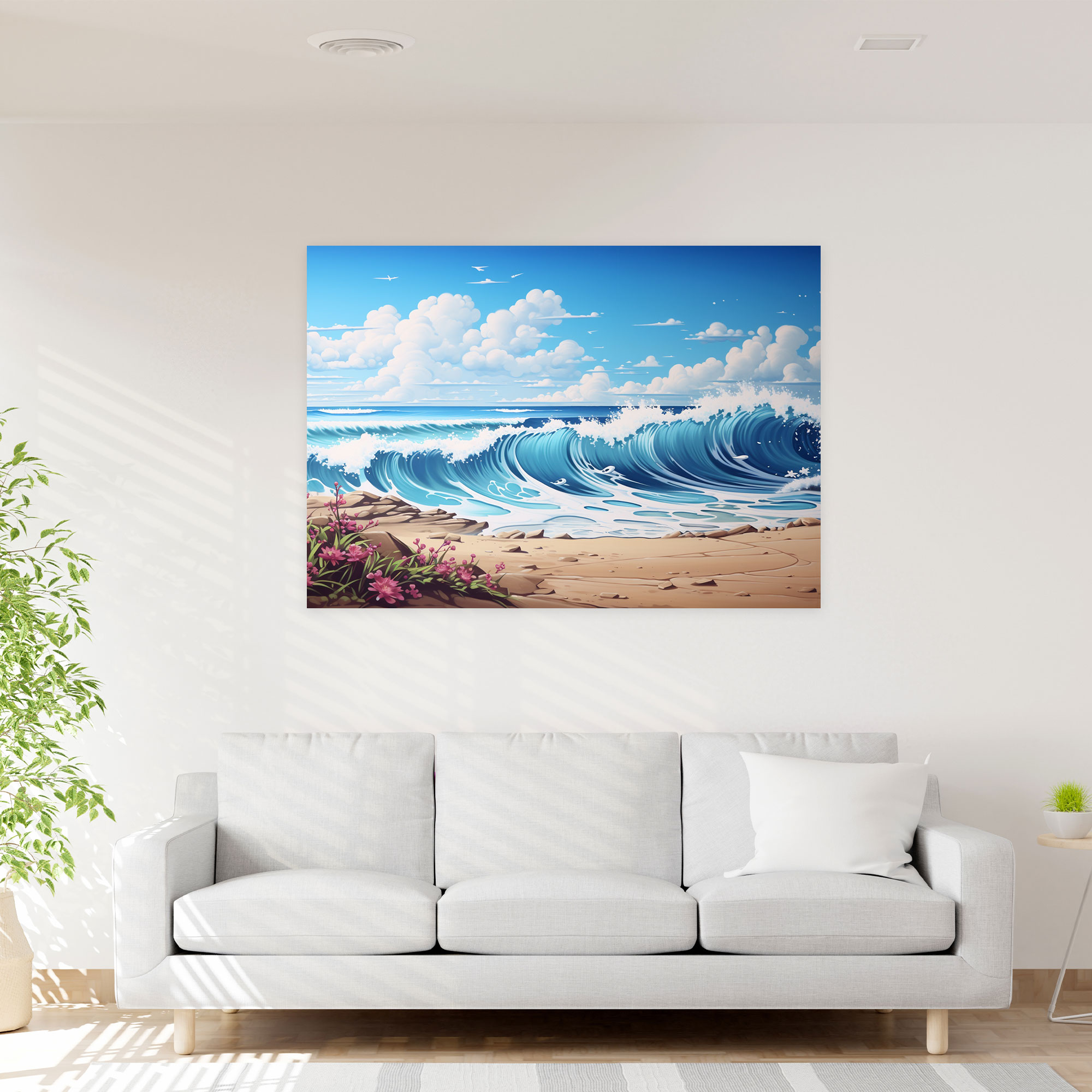 Serene Beach Graffiti Wall Art - Graffiti, Canvas, Tranquility, Wall Decoration