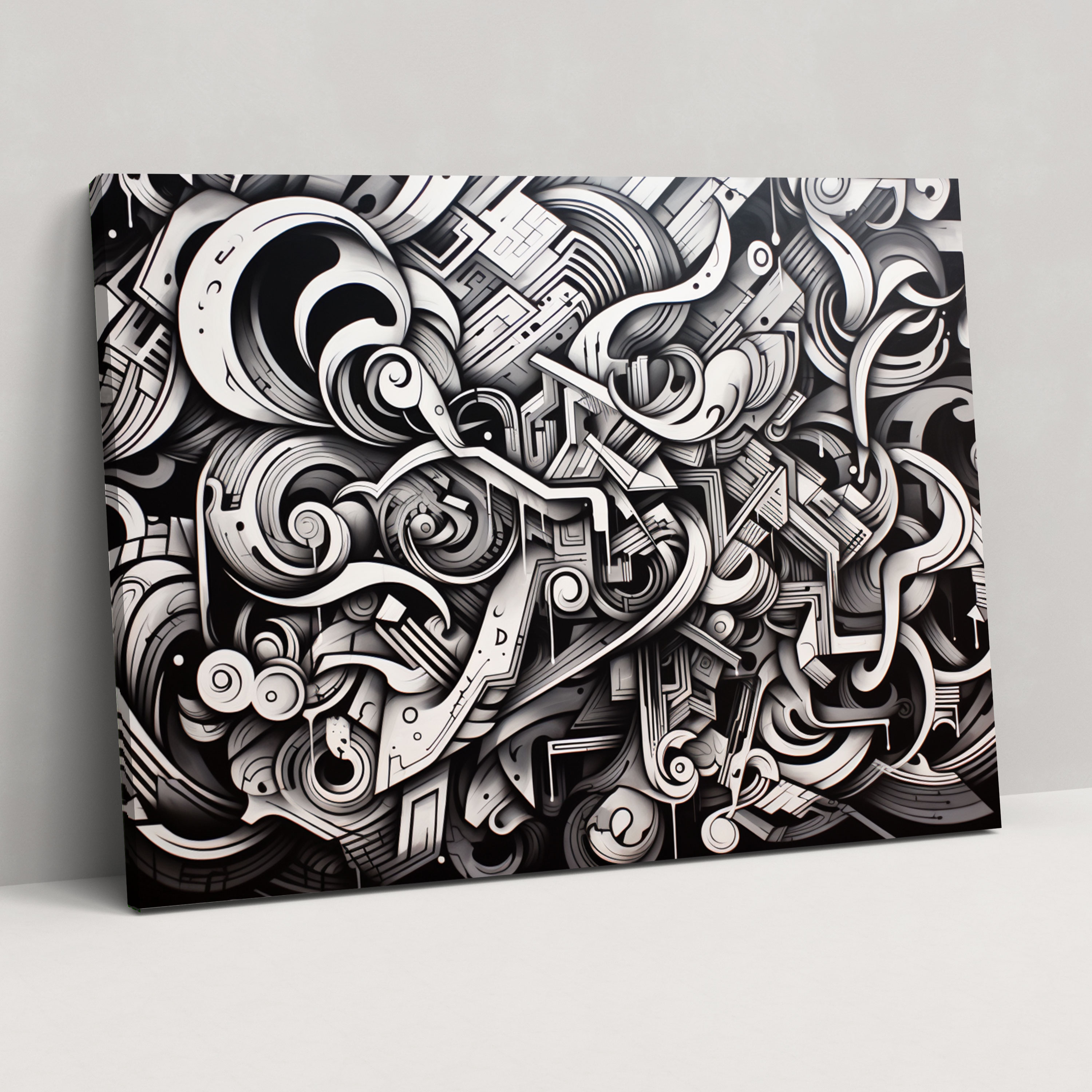 Graffiti Black And White Wall Art - Graffiti, Canvas Print, Black And White, Intricate
