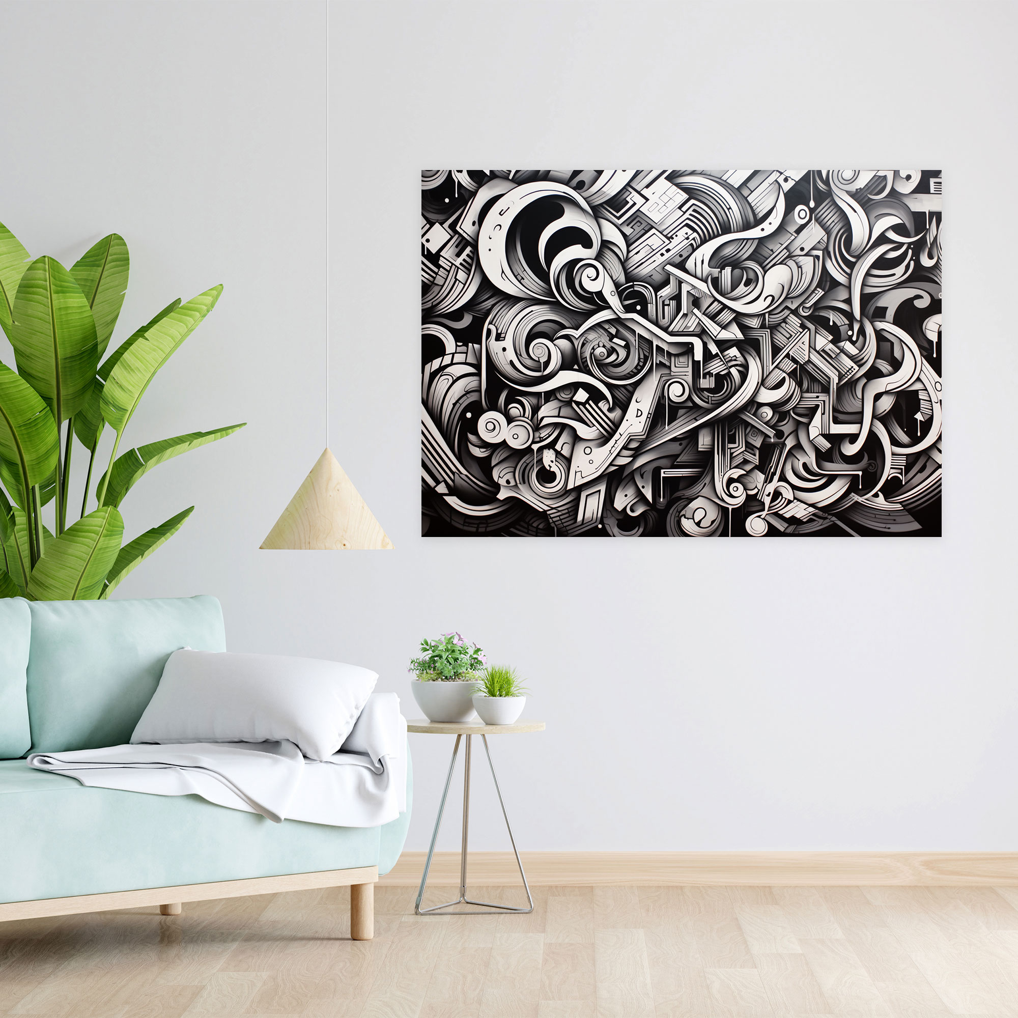 Graffiti Black And White Wall Art - Graffiti, Canvas Print, Black And White, Intricate