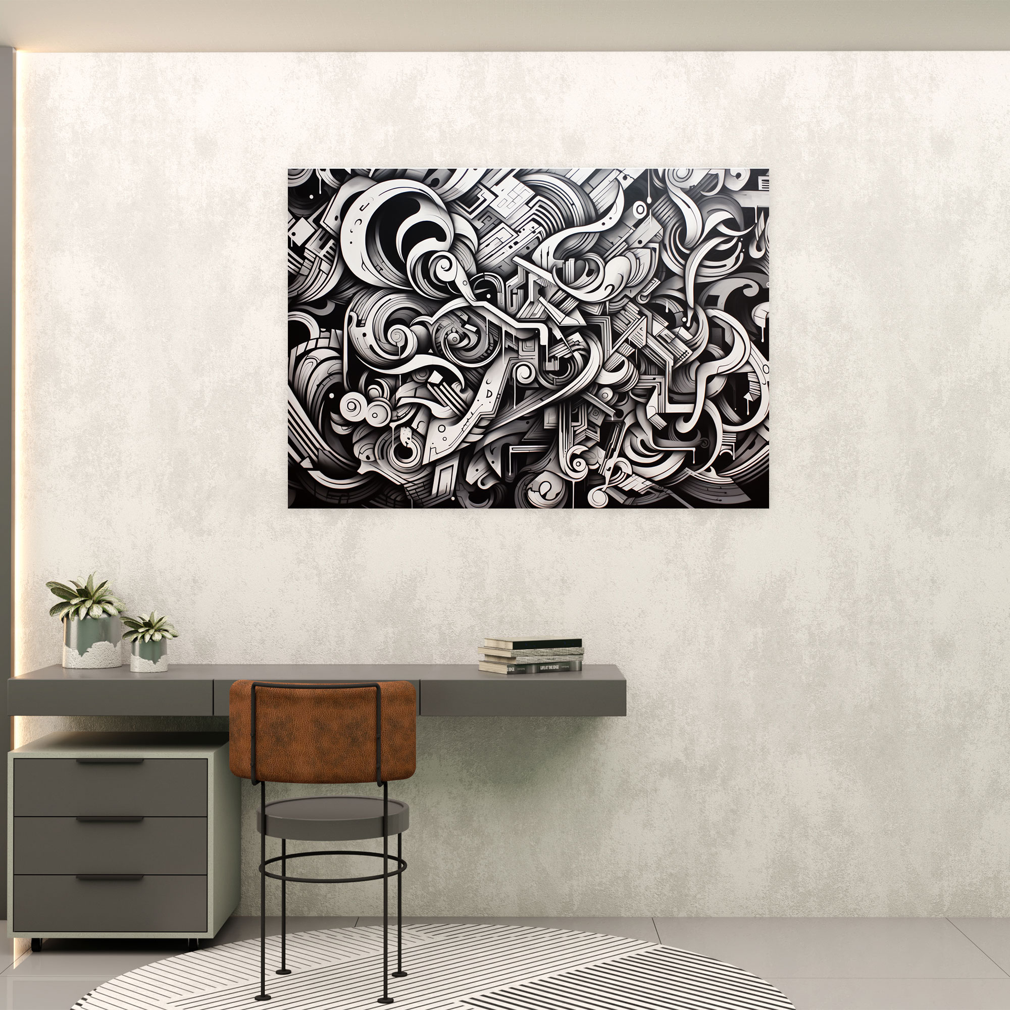 Graffiti Black And White Wall Art - Graffiti, Canvas Print, Black And White, Intricate