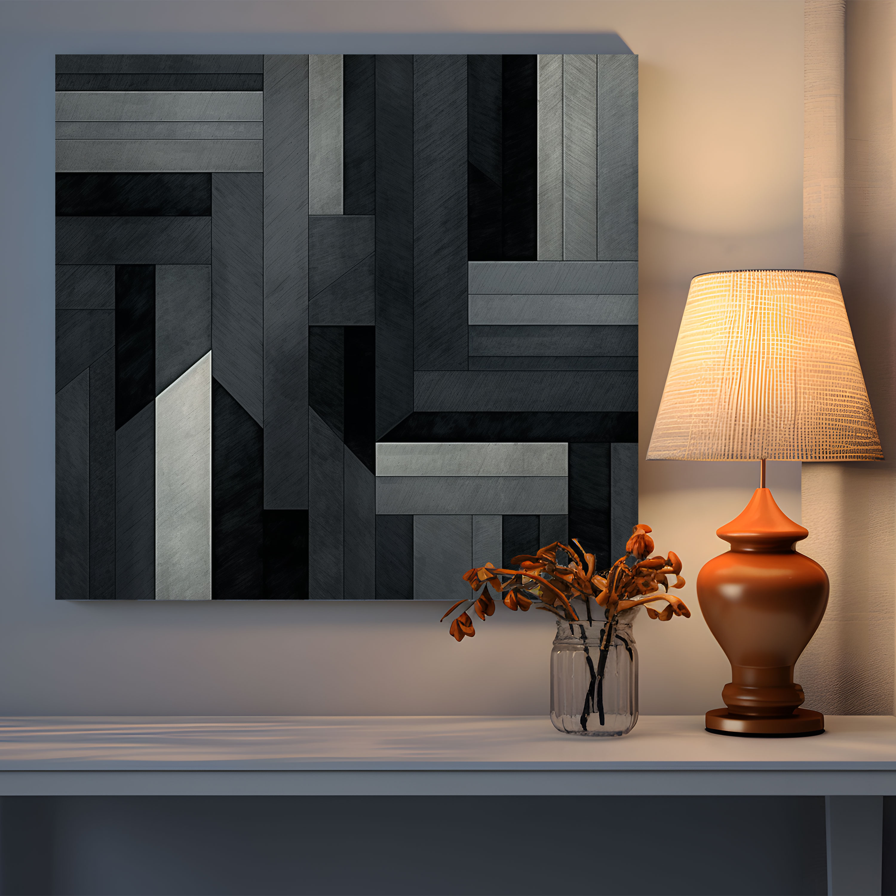 Gray Geometric Canvas Print - Gray, Canvas Wall Art, Pattern, Wall Decoration