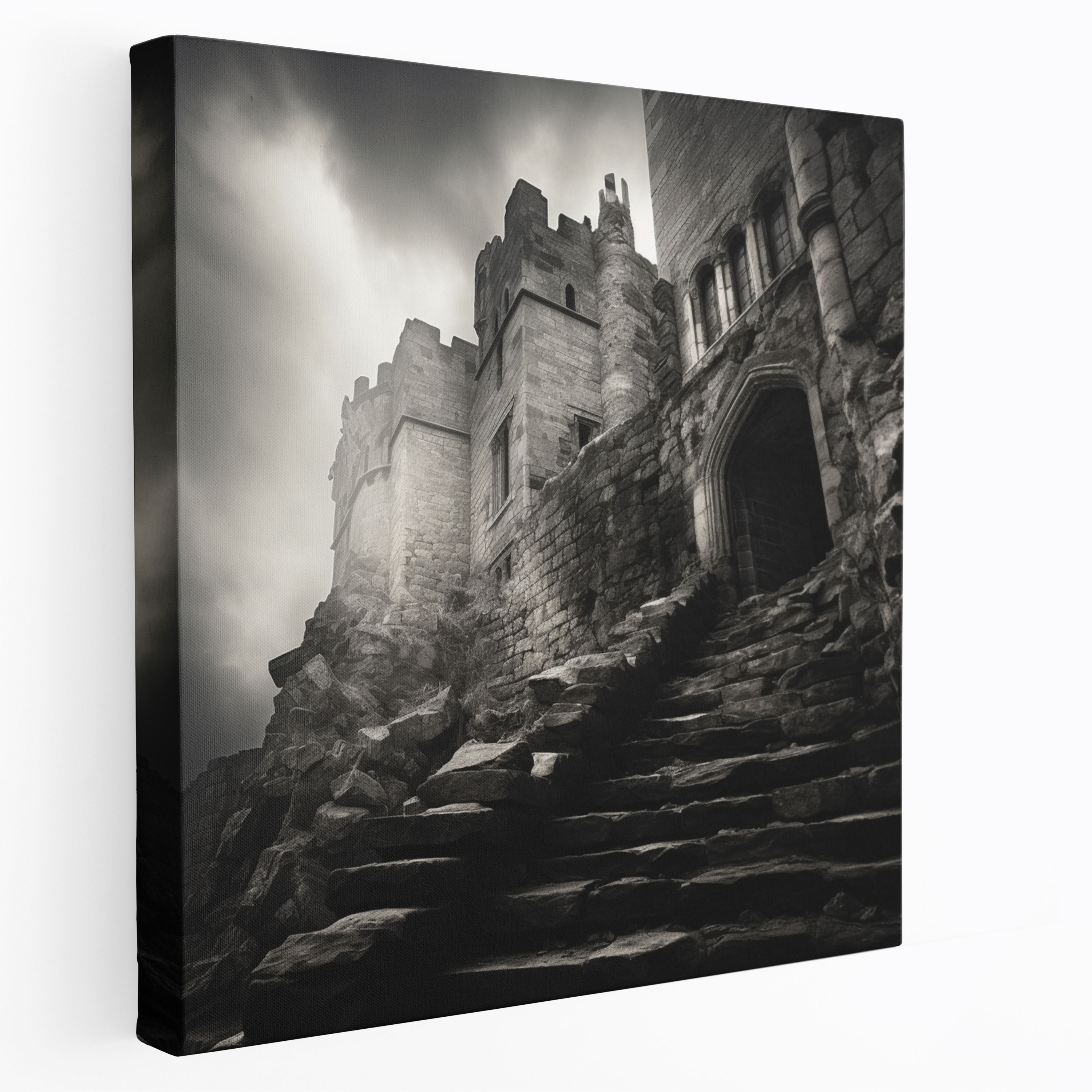 Gray Timeless Aura Wall Art - Gray, Ancient Castle, Canvas Print, Black And White