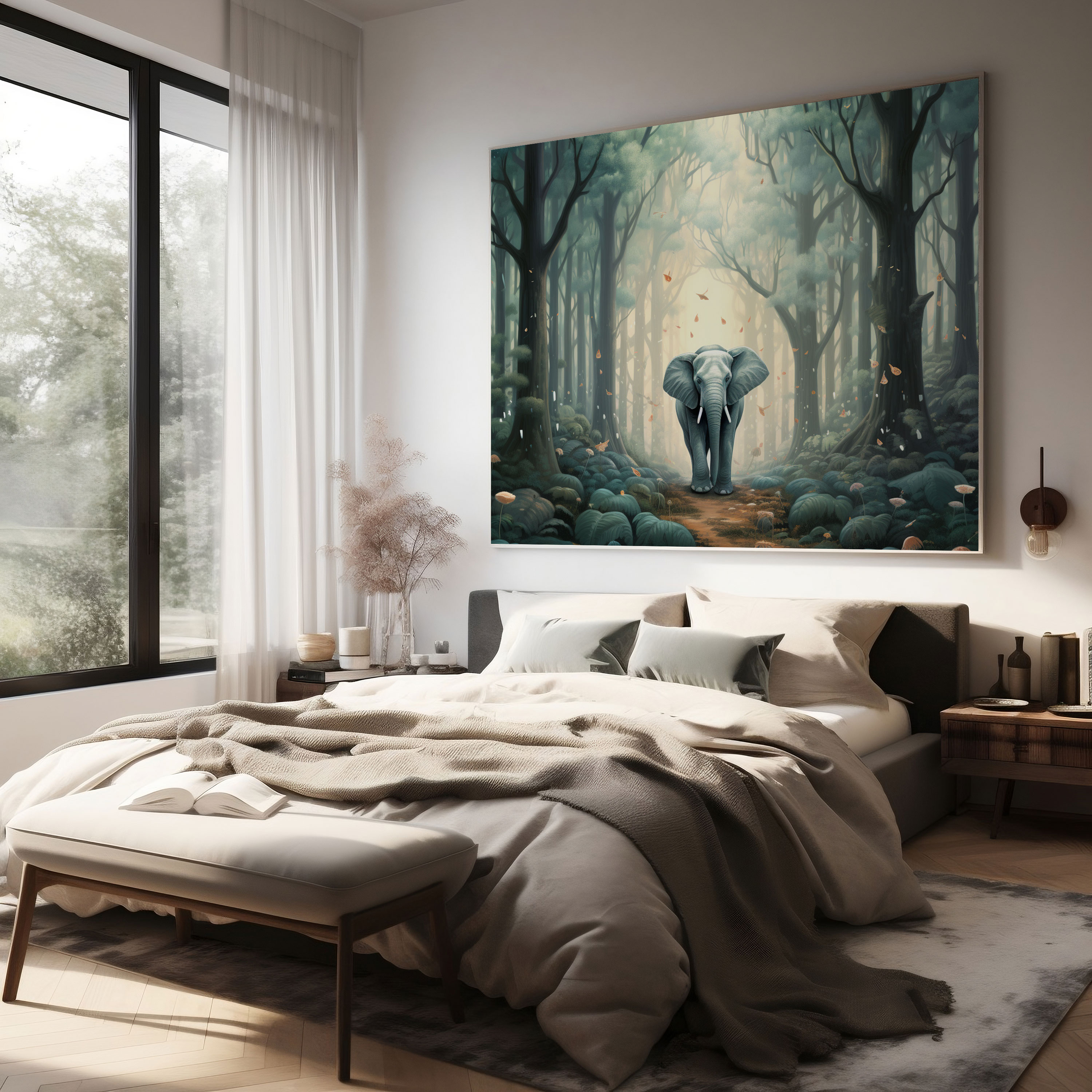 Gray Dreamy Elephant Wall Art - Gray, Canvas Wall Art, Canvas Print, Imagination