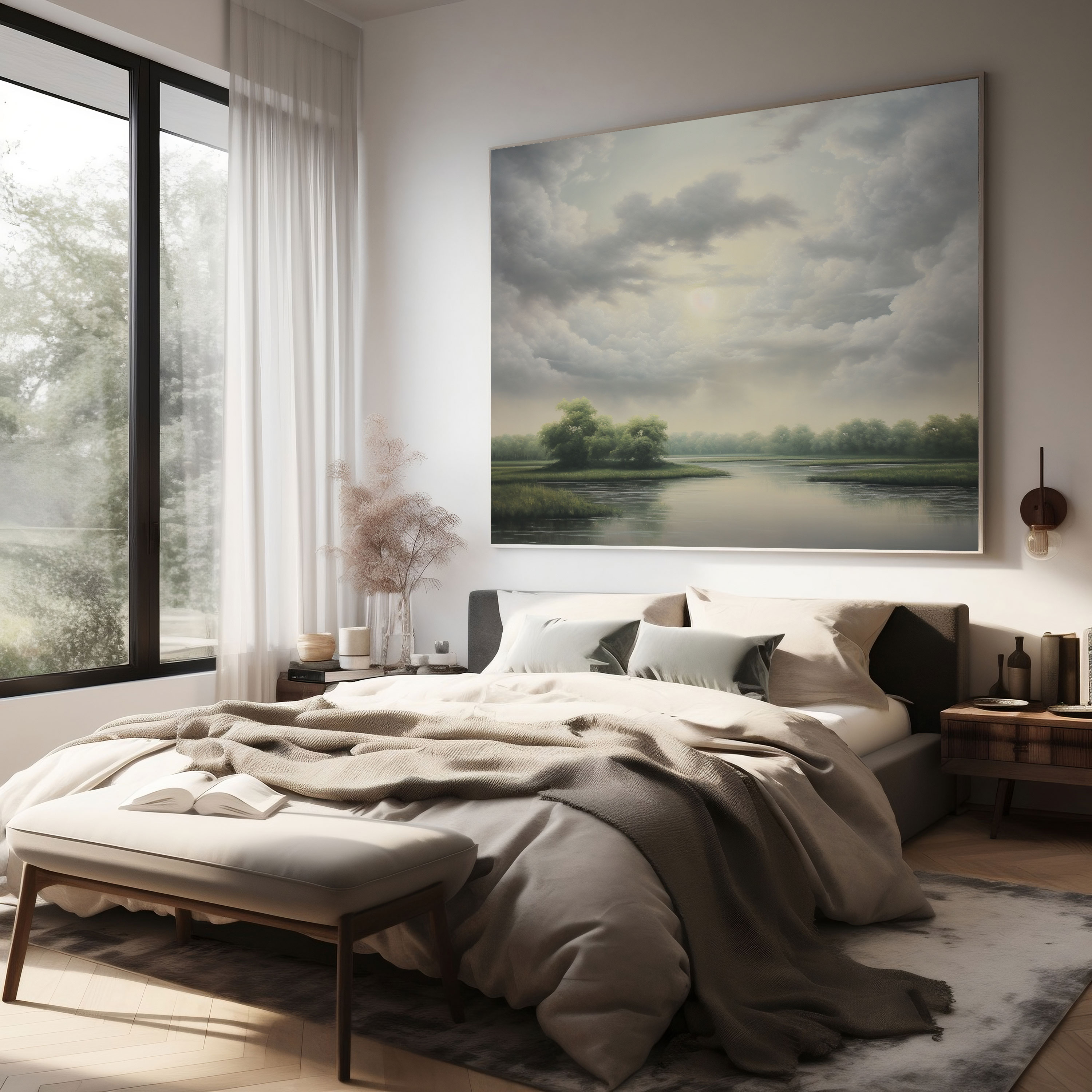 Serene Gray Landscape Canvas Print - Gray, Wall Decoration, Canvas, Tranquility