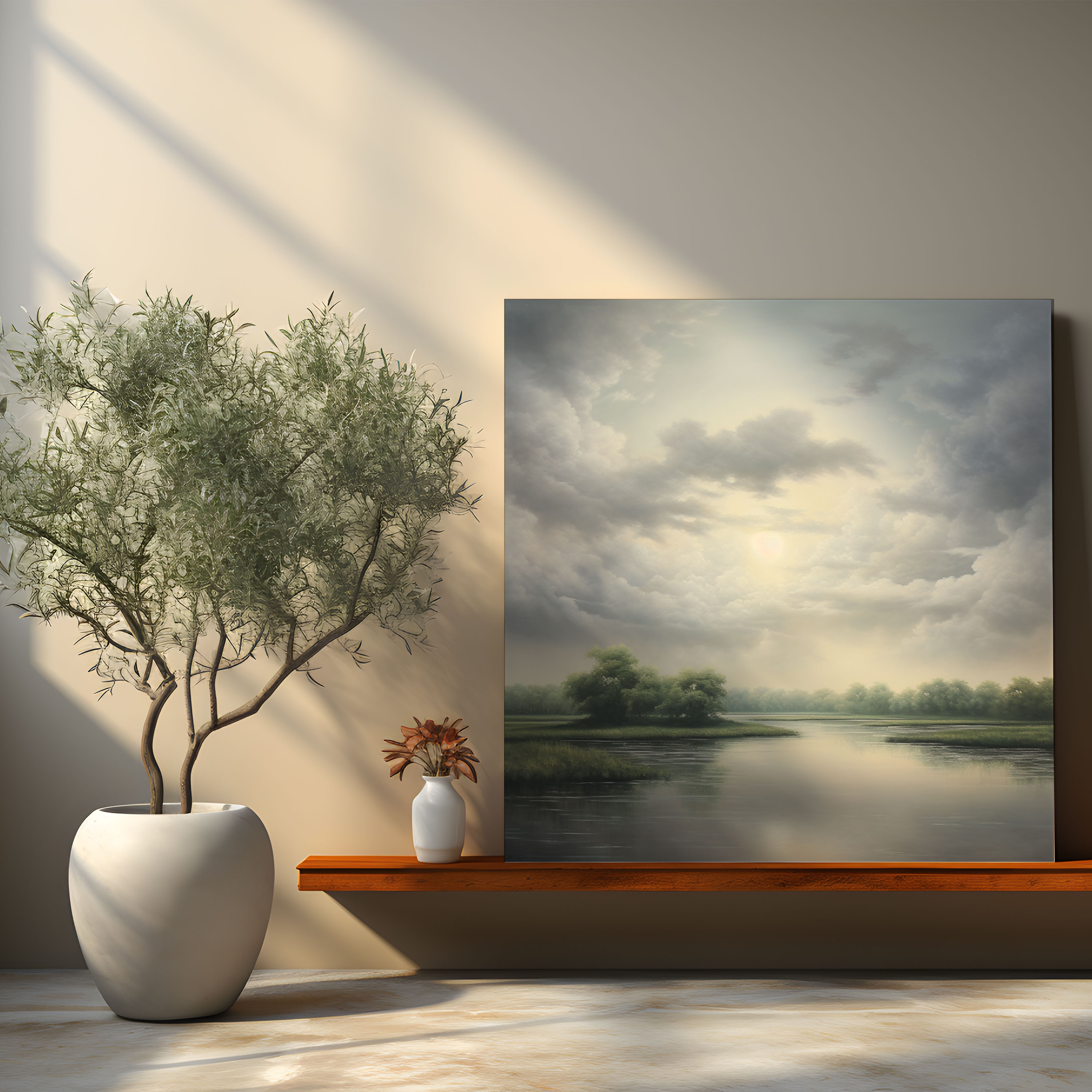 Serene Gray Landscape Canvas Print - Gray, Wall Decoration, Canvas, Tranquility