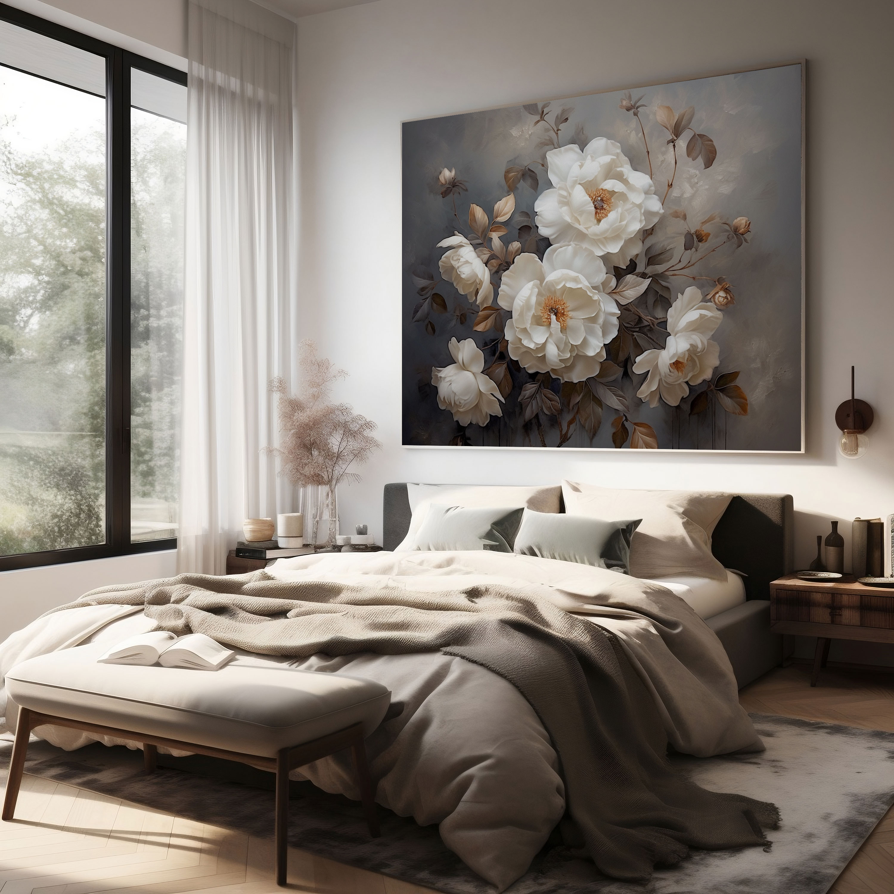 Elegant Gray Floral Canvas Print - Gray, Canvas Print, Serene, Grace