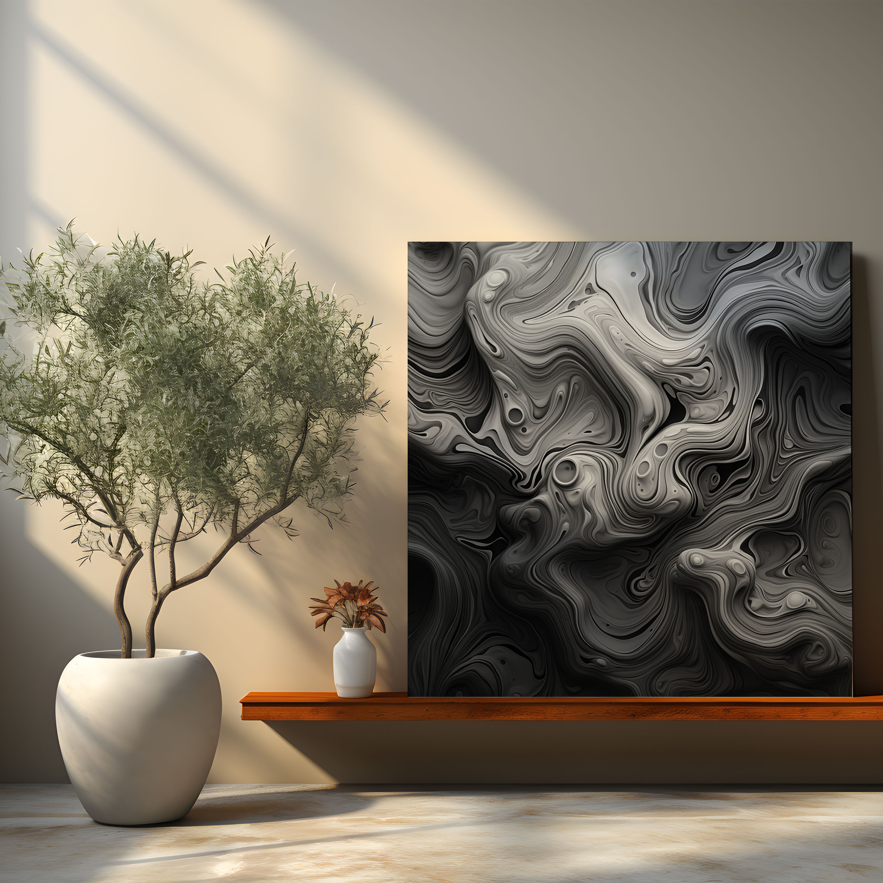Mesmerizing Gray Abstract Canvas Print - Gray, Bold Statement, Wall Decoration, Melting