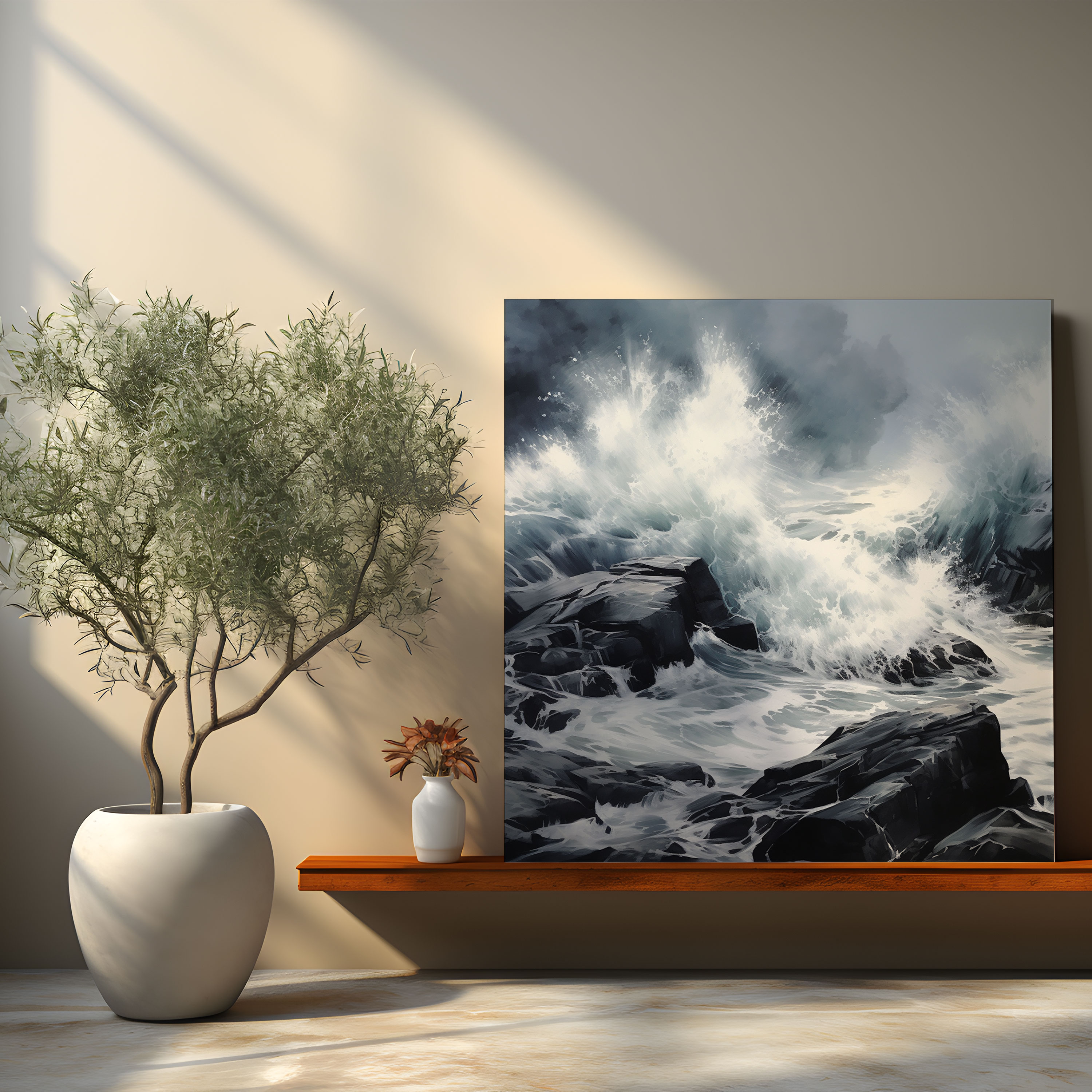 Gray Waves Ocean Canvas Print - Gray, Abstract, Power, Majestic Allure