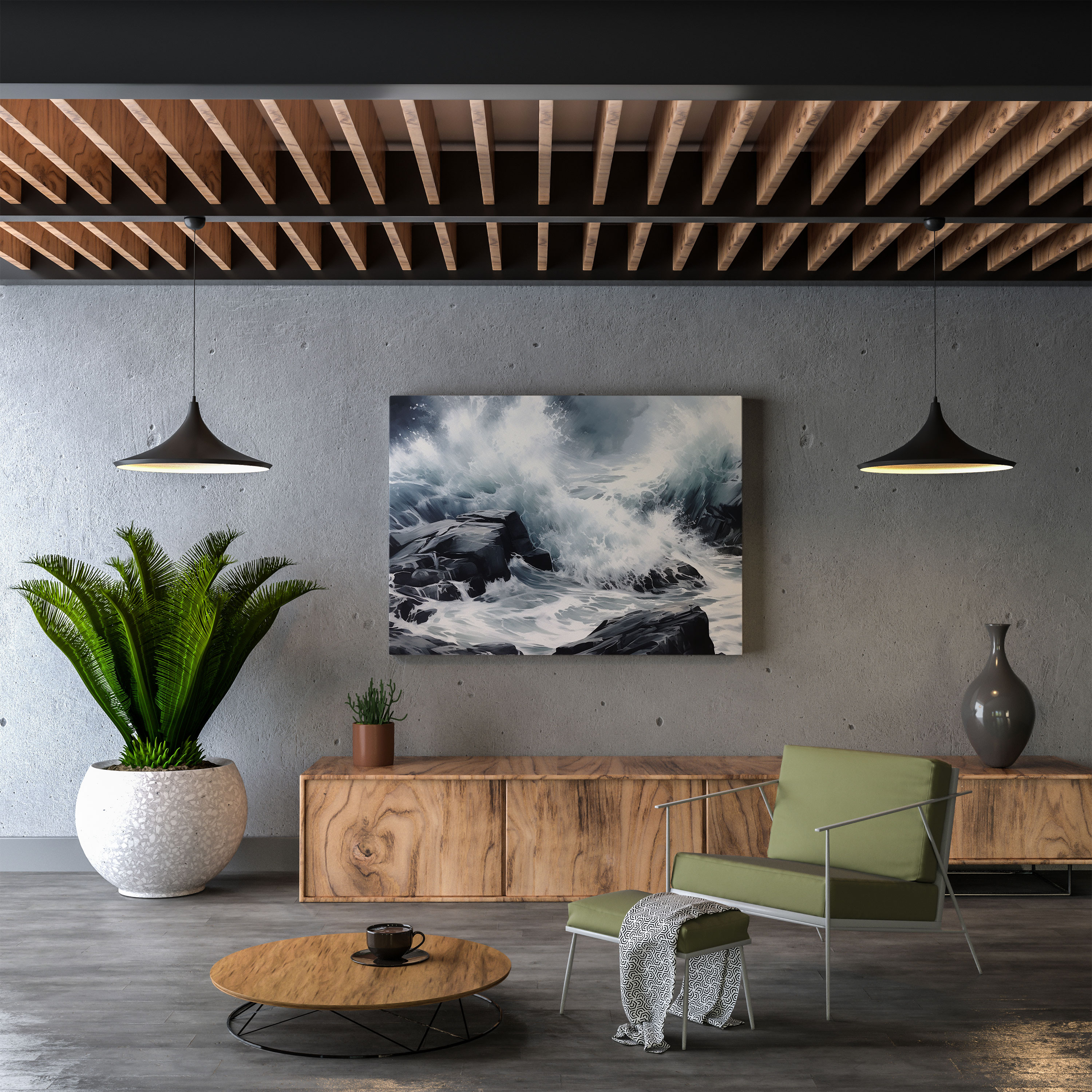 Gray Waves Ocean Canvas Print - Gray, Abstract, Power, Majestic Allure