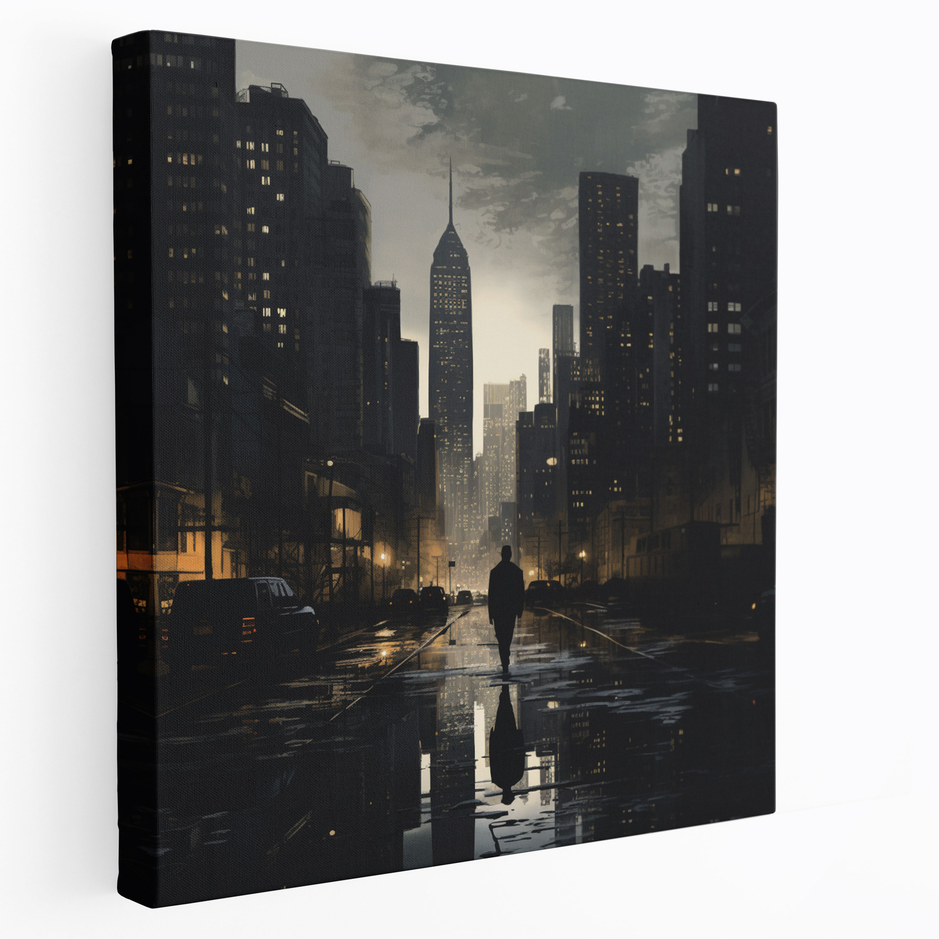 Twilight City Silhouettes Canvas Print - Gray, Twilight, City Lights, Canvas Wall Art