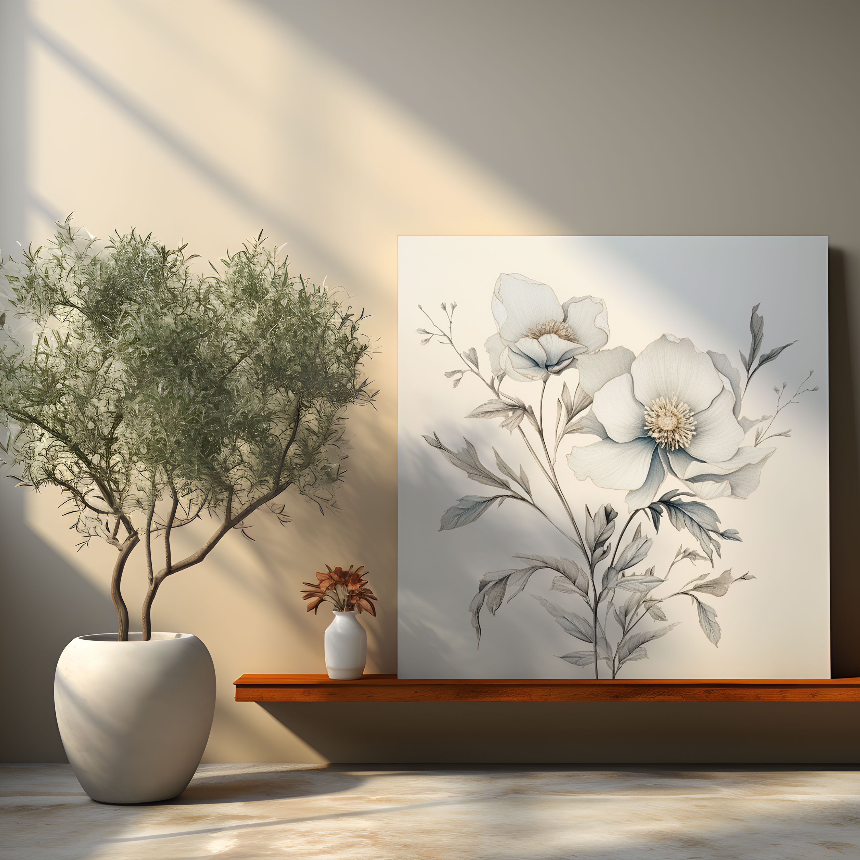 Gray Wall Decoration - Elegant Botanical Canvas Print - Gray, Gray Wall Decoration, Wall Art, Home Decoration