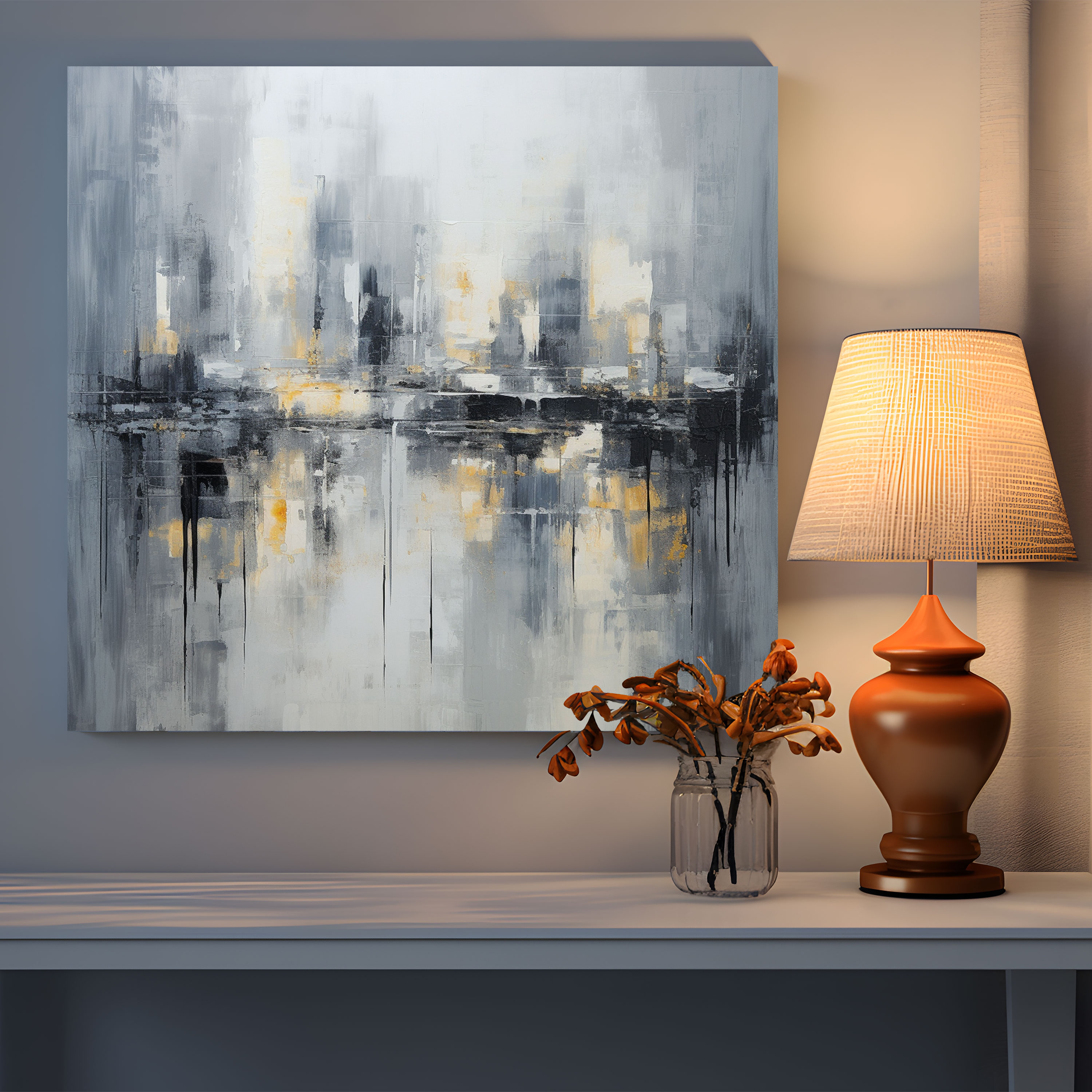 Gray Canvas Print - Contemporary Abstract City Skyline Wall Art - Gray, Canvas, Canvas Wall Art, Gray Art