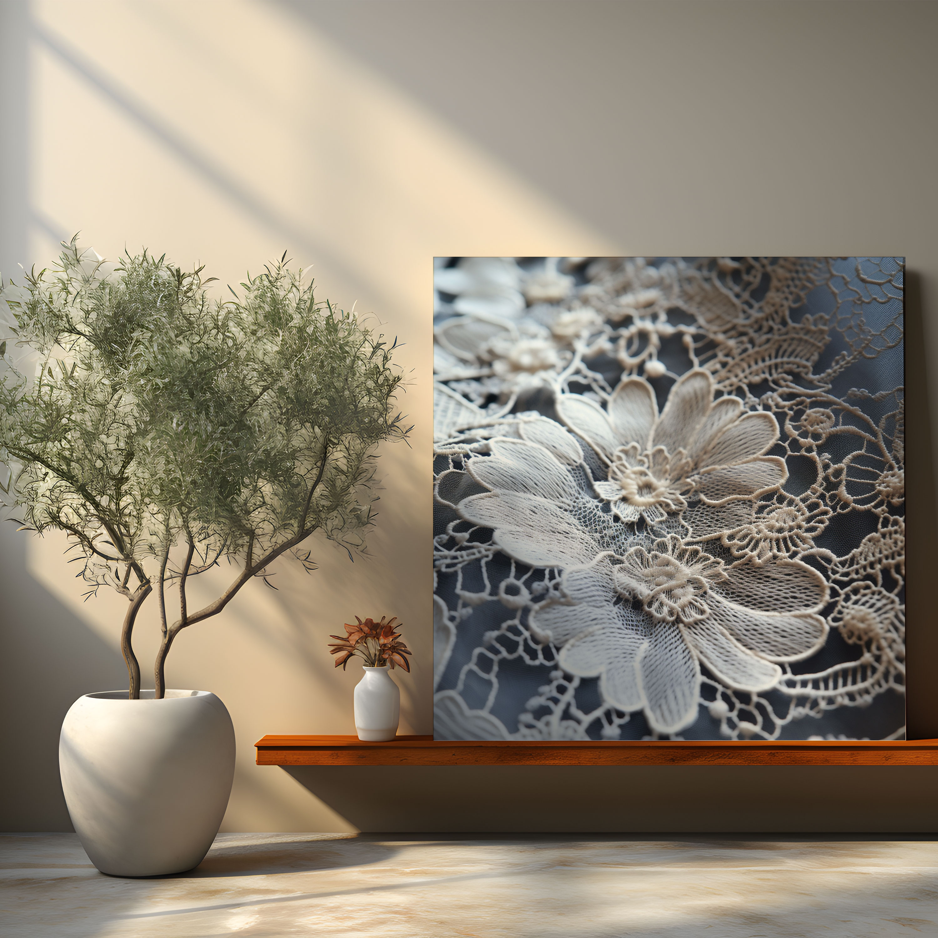 Gray Canvas Print - Chic Delicate Lace Wall Art - Gray, Wall Decoration, Gray Canvas Print, Chic Decor