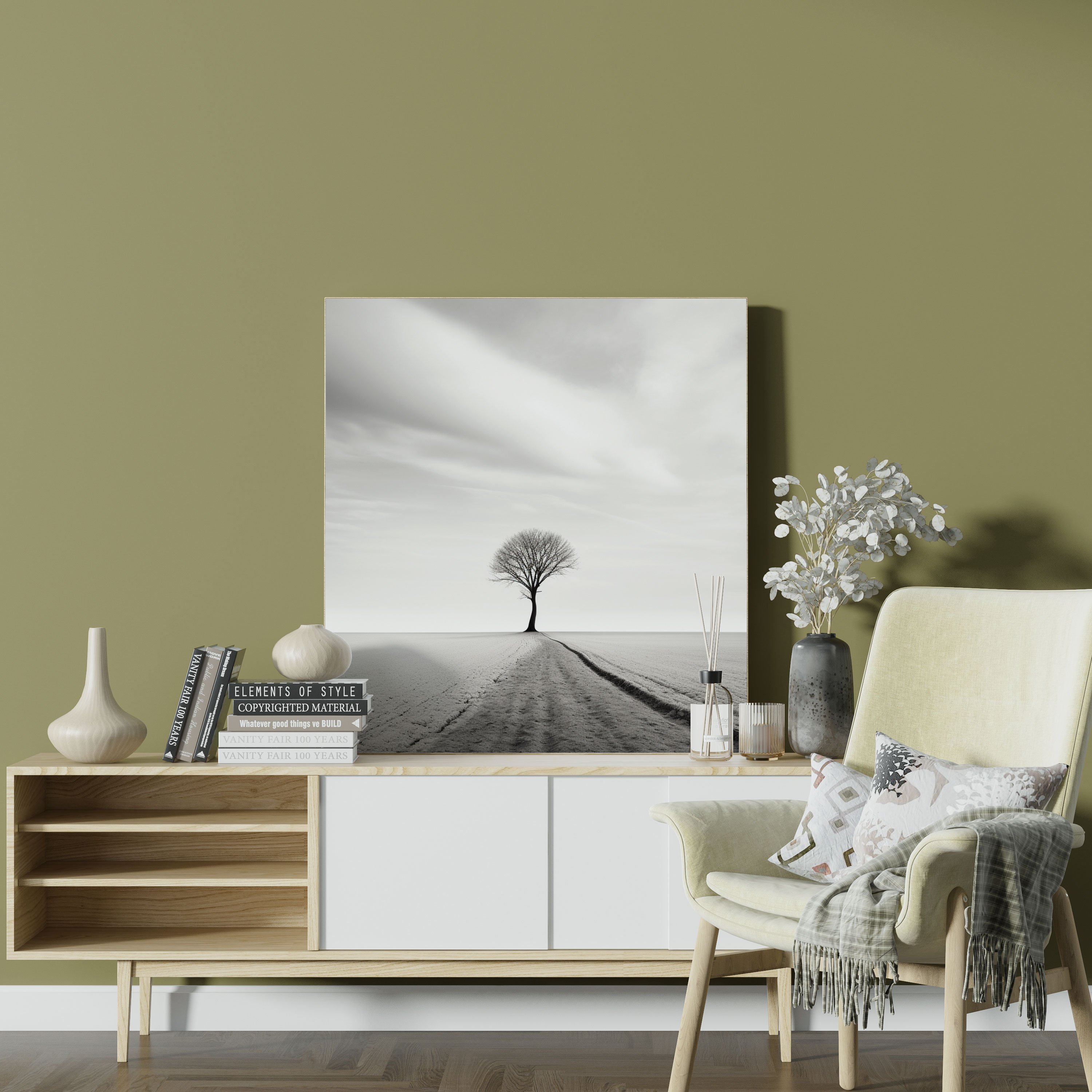 Gray Solitude Wall Art - Gray, Solitary Tree, Wall Decoration, Landscape