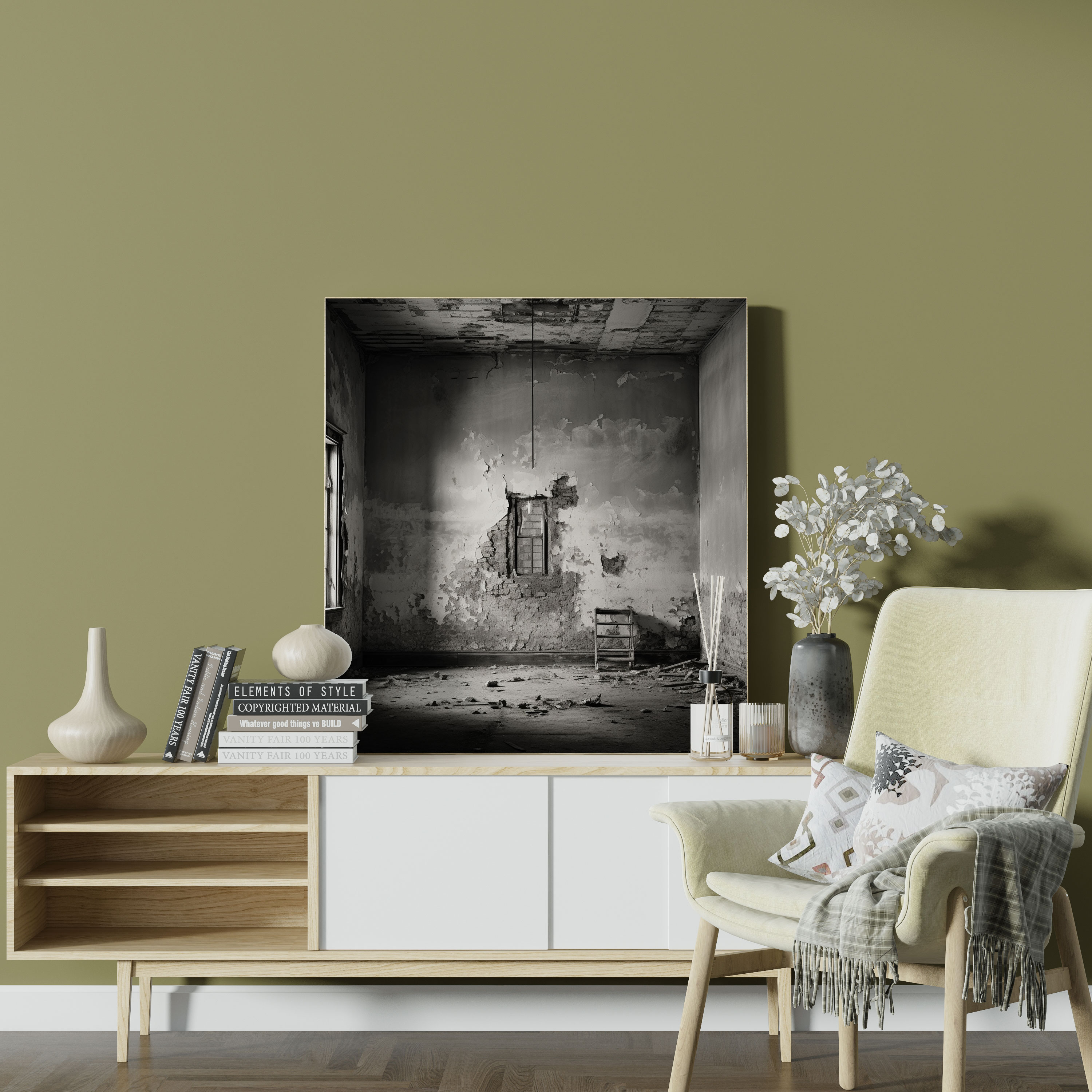 Gray Ruins Canvas Print - Gray, Abandoned Building, Home Decoration, Crumbling Gray Walls